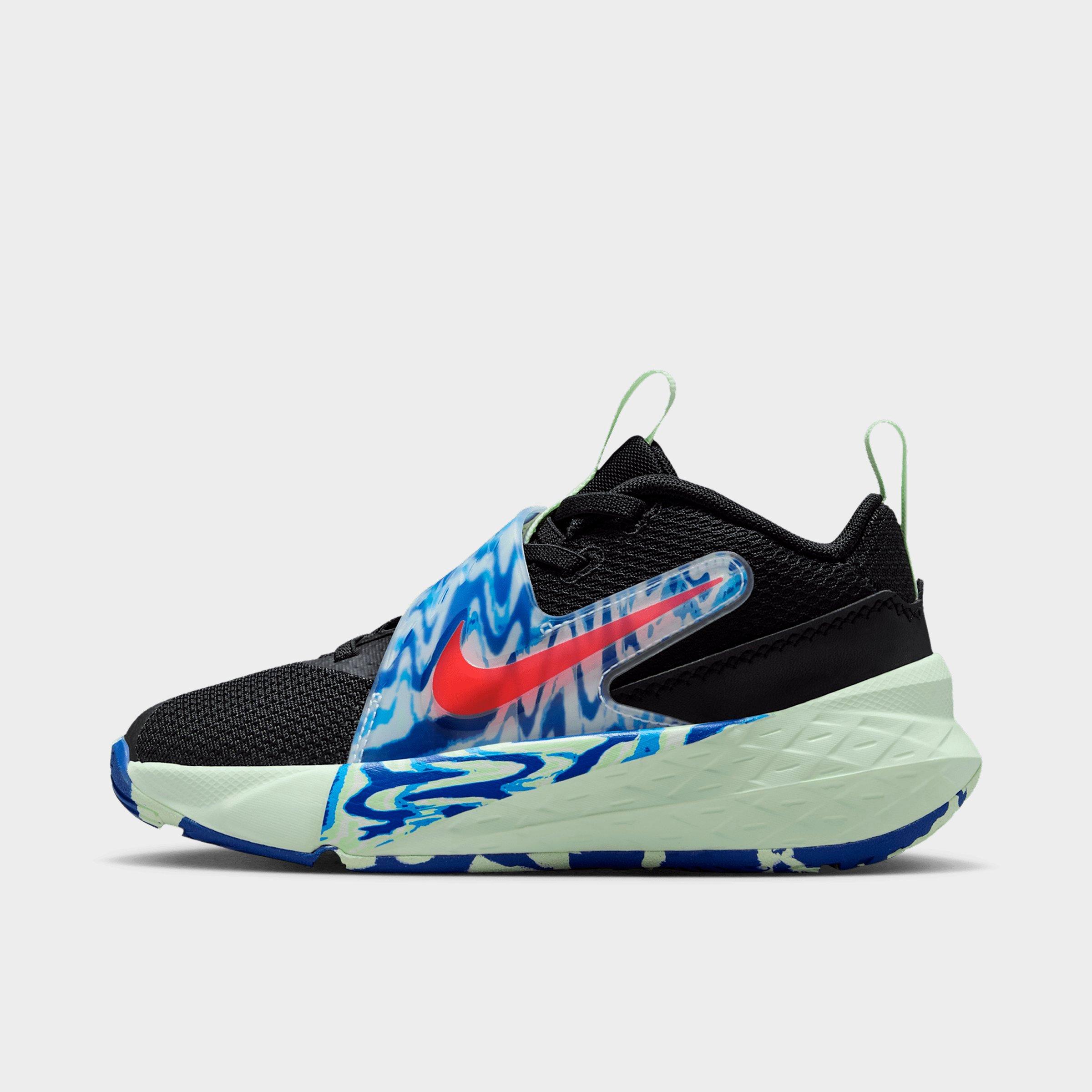 Nike Little Kids Team Hustle D 12 Stretch Lace Basketball Shoes in Black/Game Royal/Volt Tint Size: 13.0