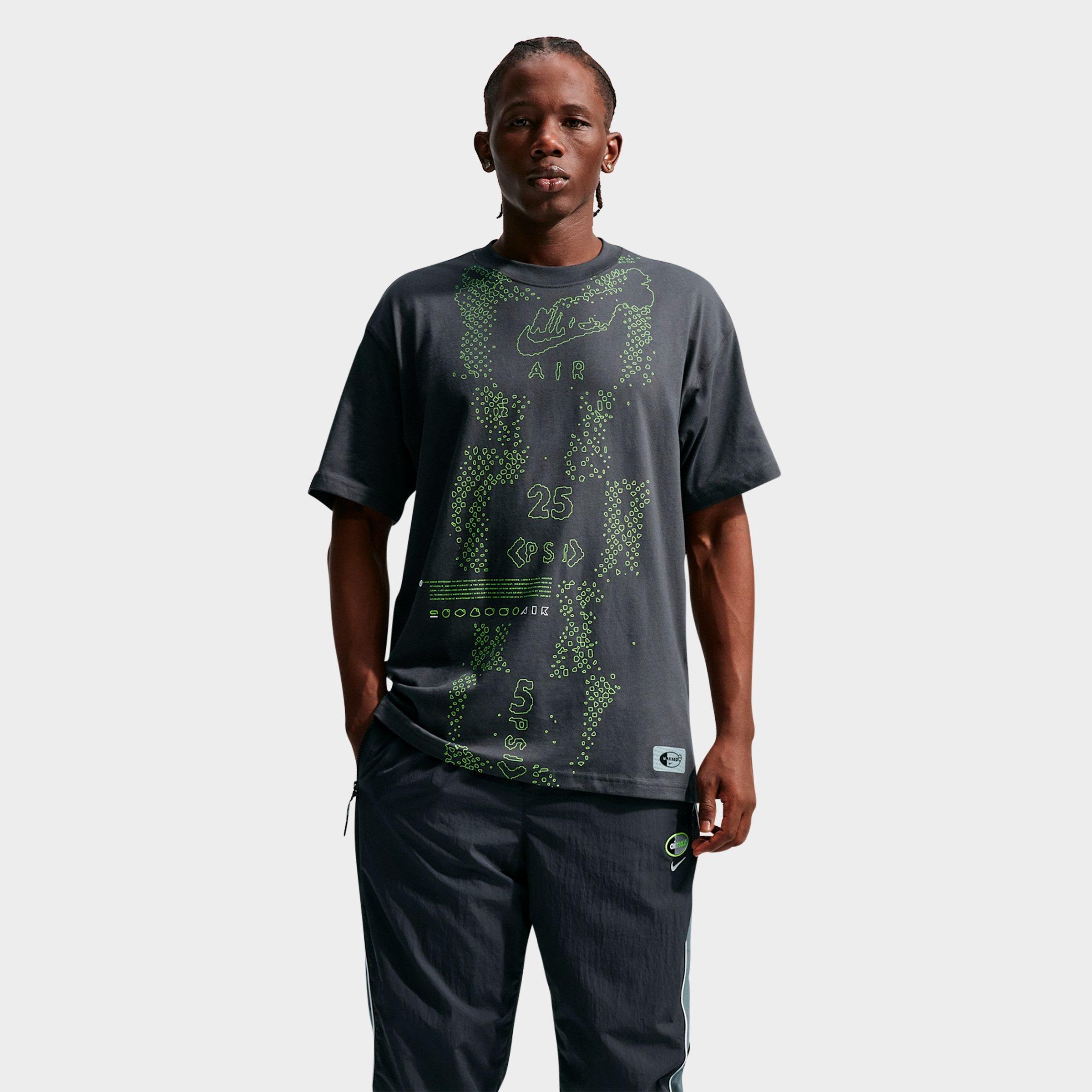 Nike Men's Sportswear Maxxed Graphic T-Shirt in Dark Smoke Grey/Neon Yellow Size: M Tall