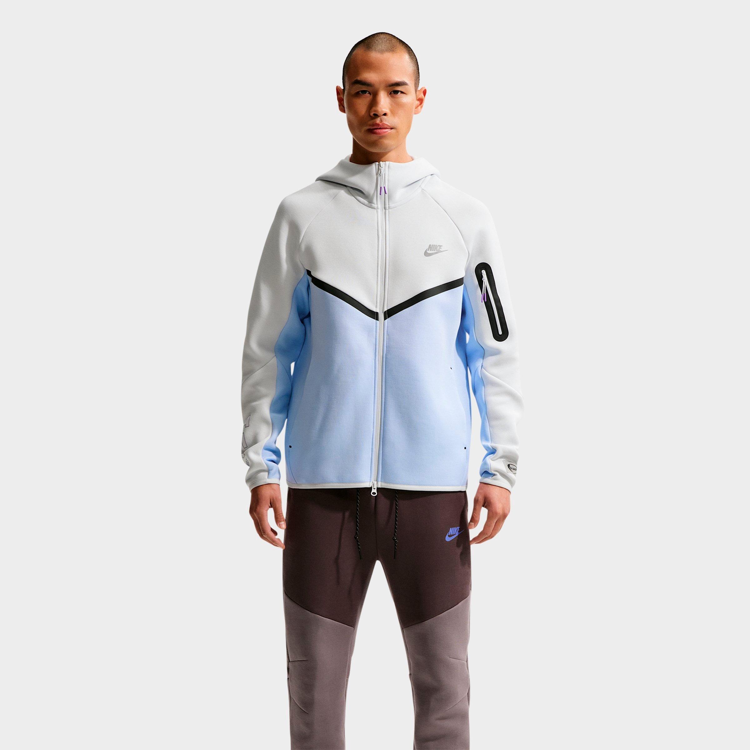 Nike Men's Tech Fleece Air Max Full-Zip Windrunner Jacket in Off White/Hydrogen Blue/Bright Violet Size: L Tall