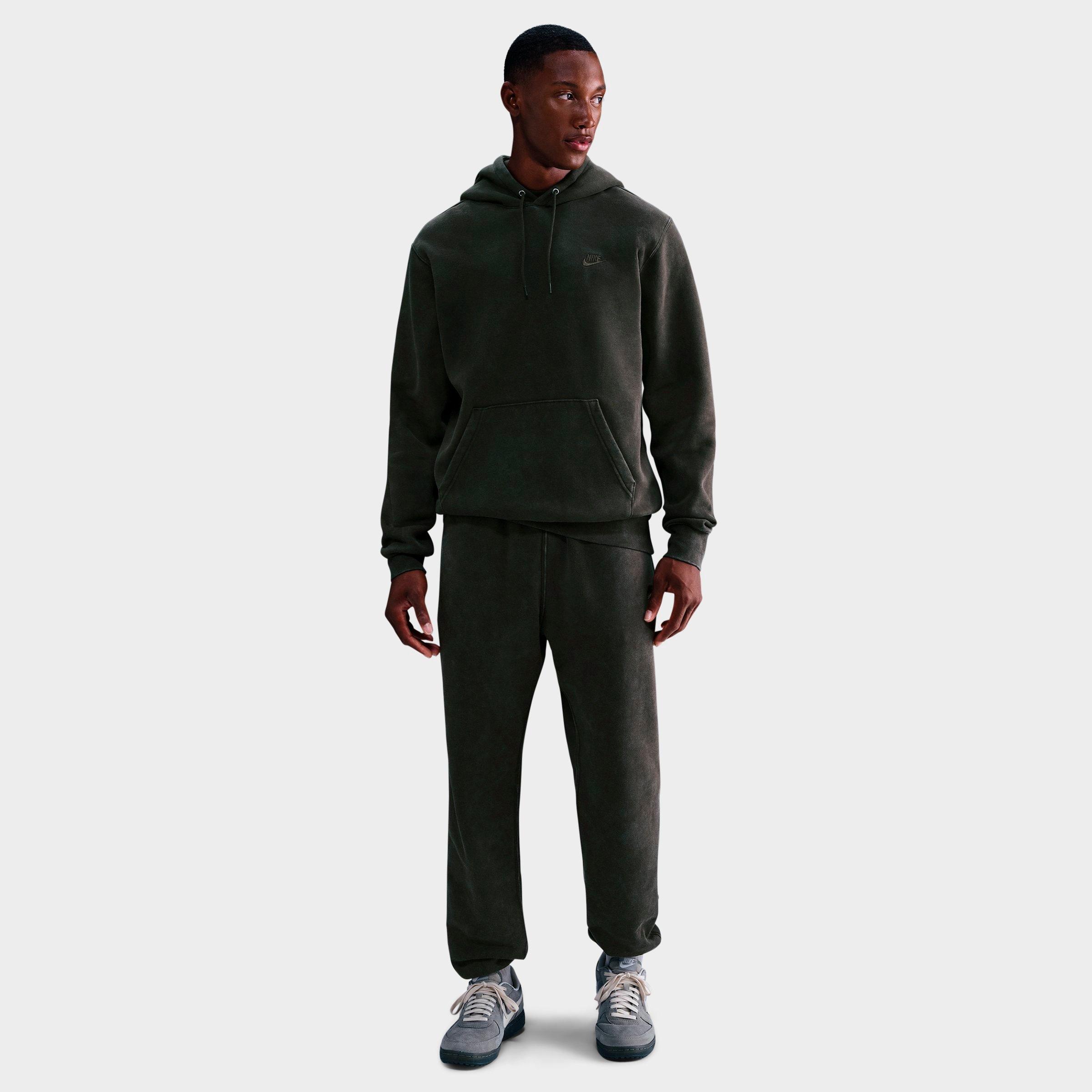 Nike Men's Sportswear Club Washed Fleece Hoodie in Sequoia/Sequoia Size: XS