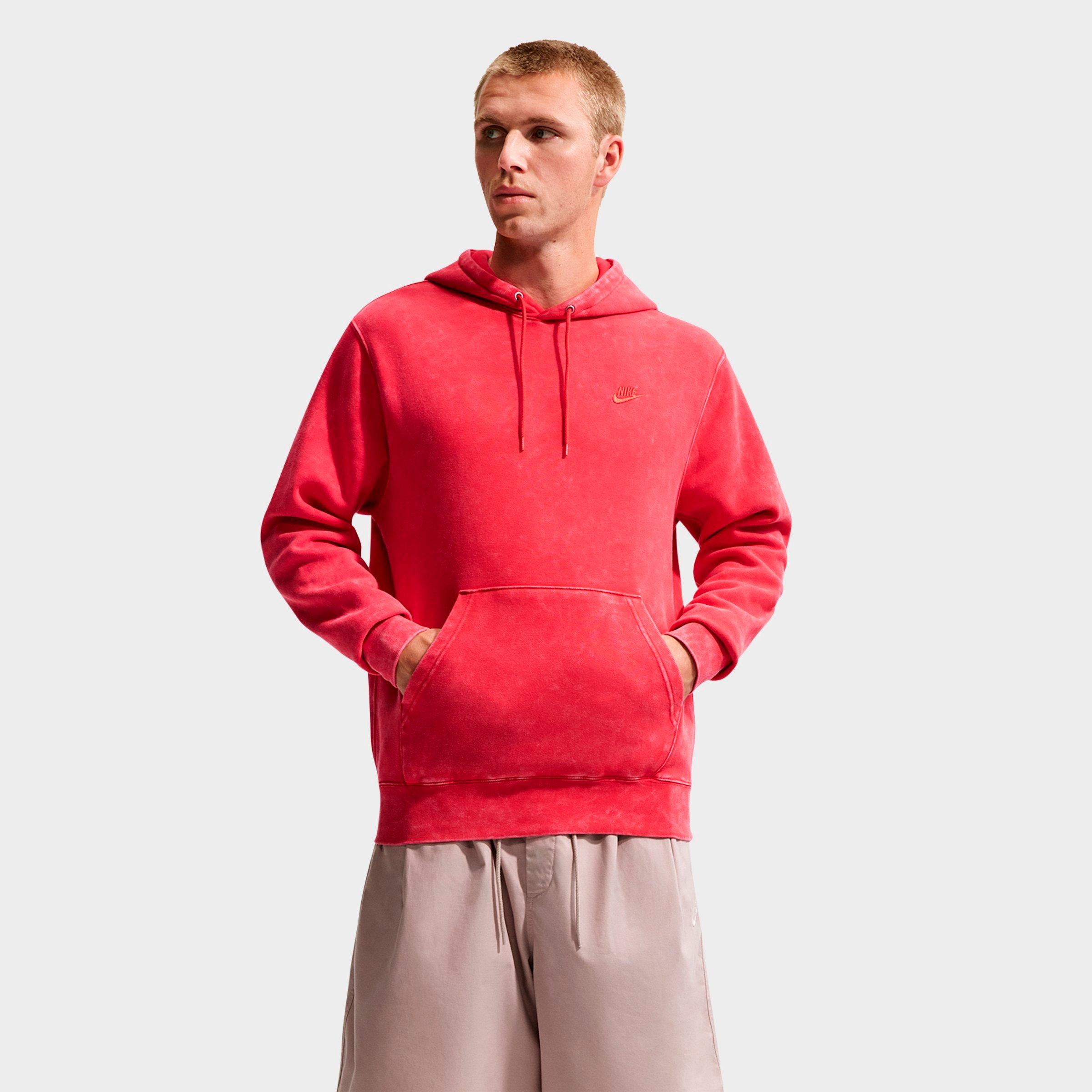 Nike Men's Sportswear Club Washed Fleece Hoodie in University Red/University Red Size: M Tall
