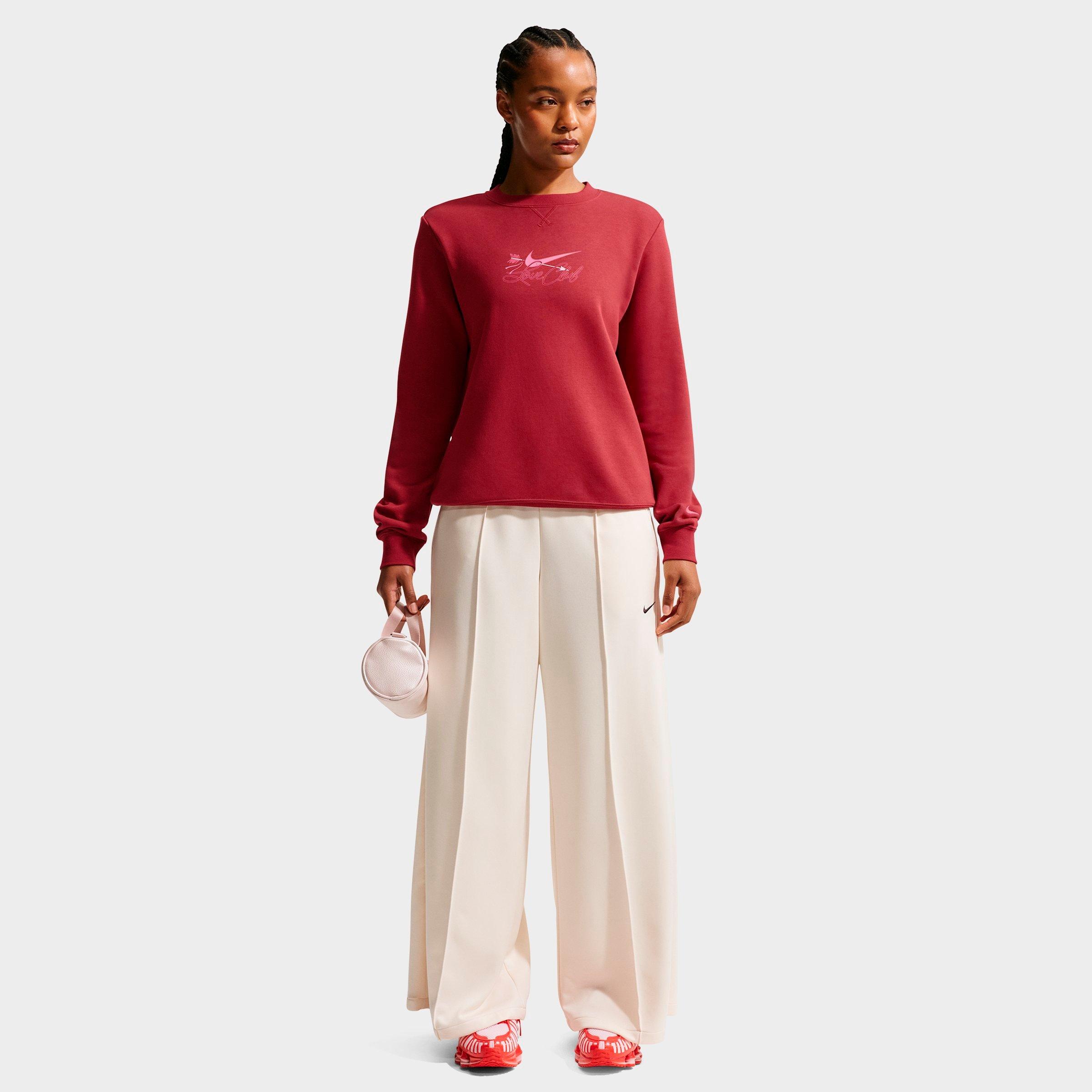 Nike Women's Sportswear Club Fleece Love Club Crewneck Sweatshirt in Team Crimson/Rush Pink Size: Medium