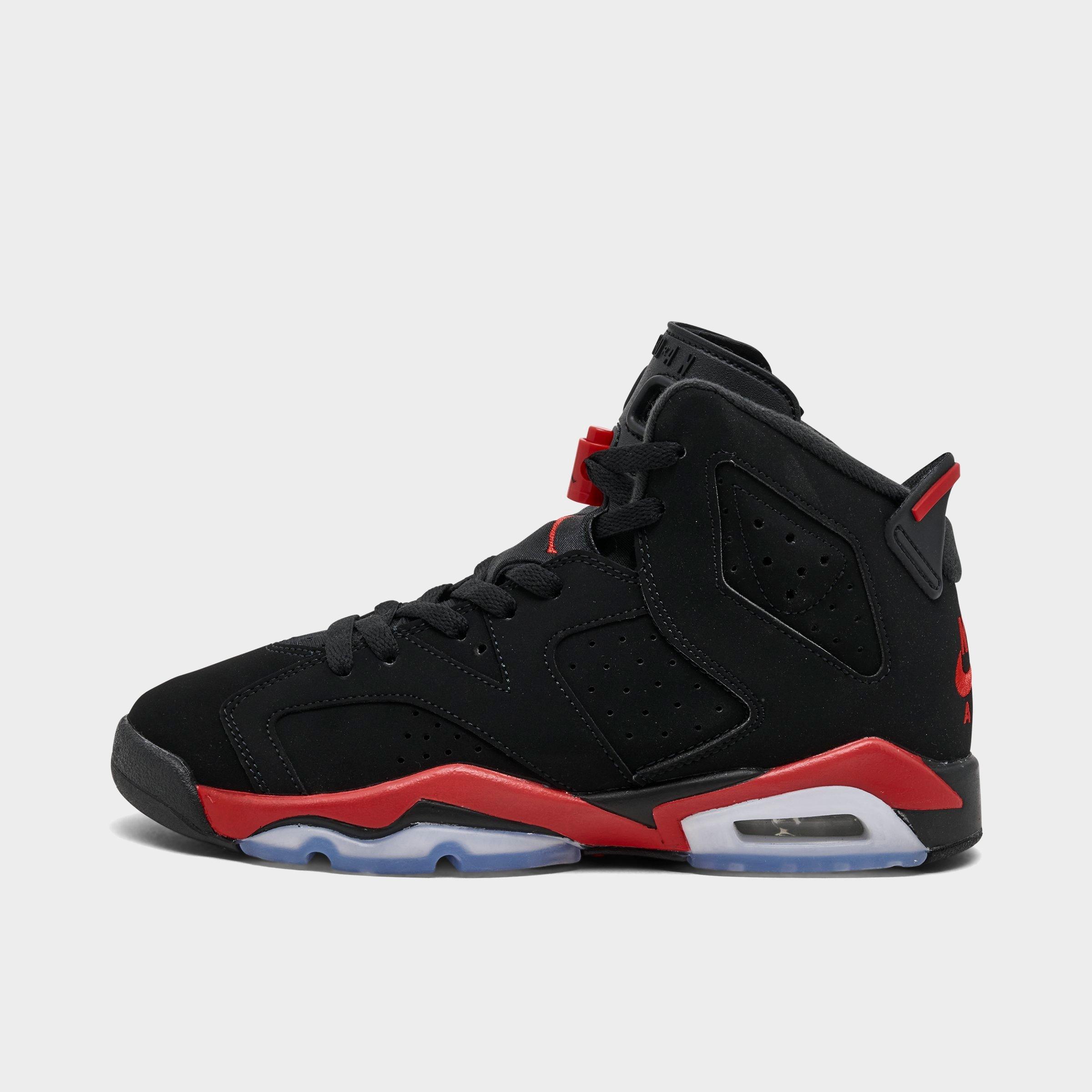Jordan Big Kids Air Retro 6 Basketball Shoes in Black/Light Crimson Size: 3.5