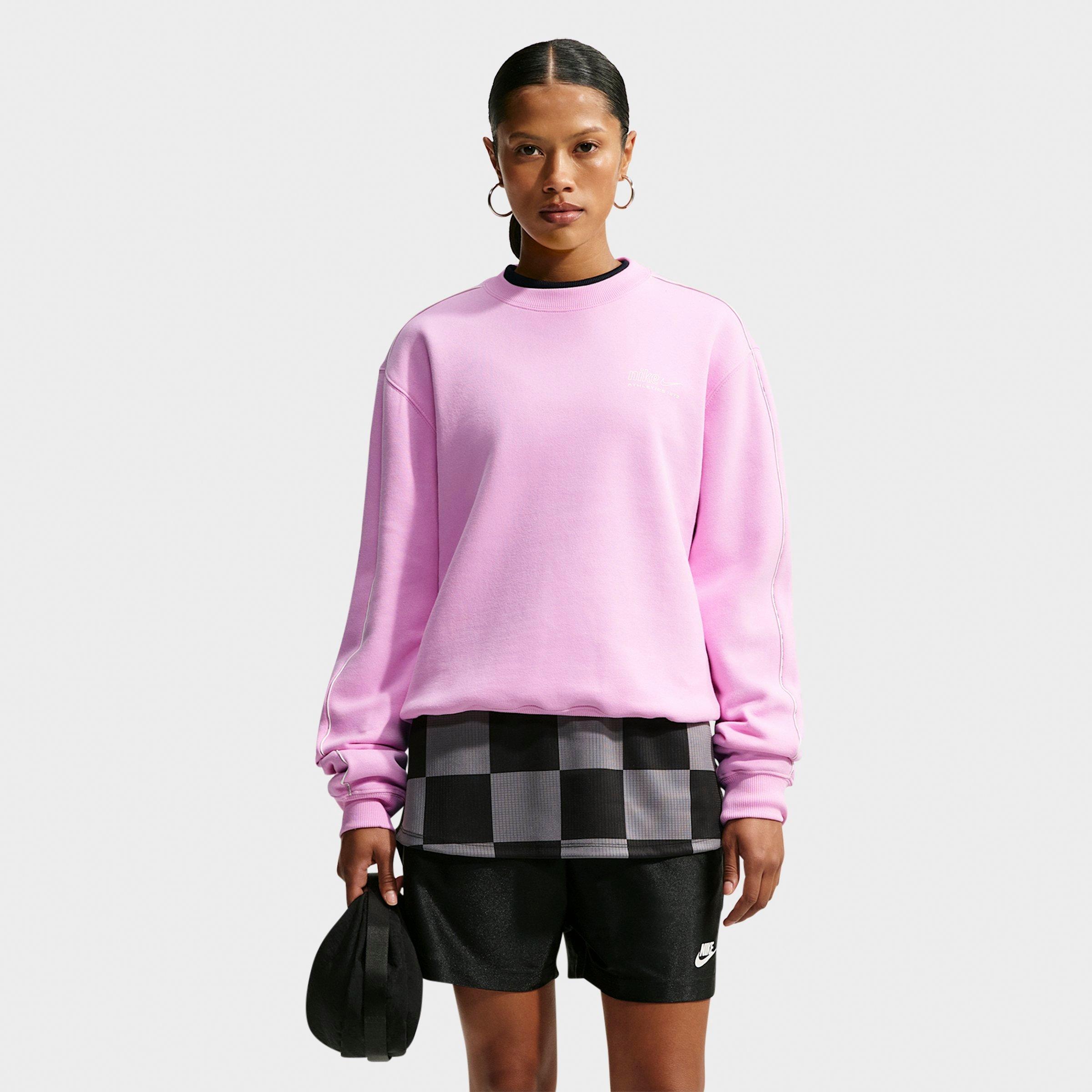 Nike Women's Studio Fleece Weight Athletic Department "Graphic Pack" Crewneck Sweatshirt in Pink Rise/Sail Size: Medium