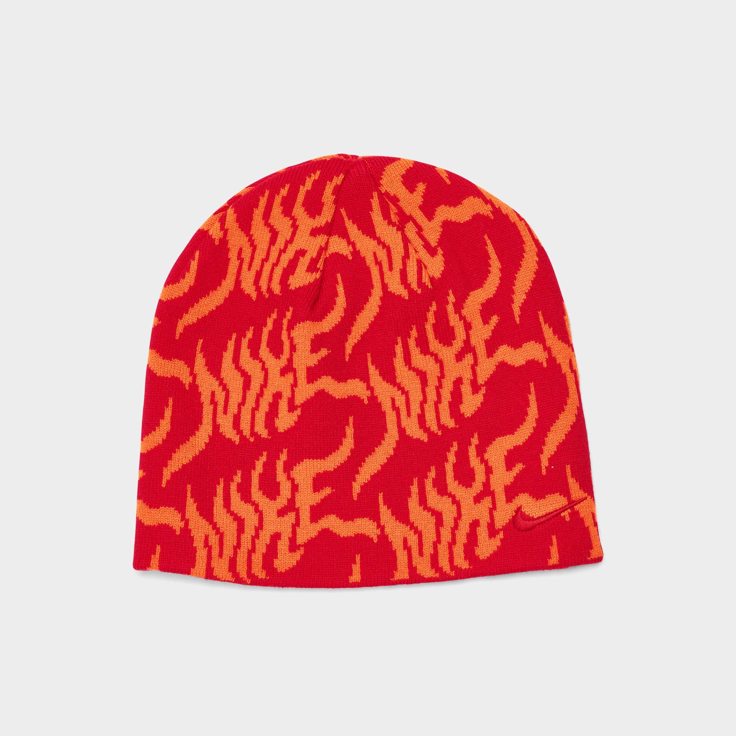 Nike Peak Uncuffed Graphic Beanie Hat in Gym Red/Safety Orange