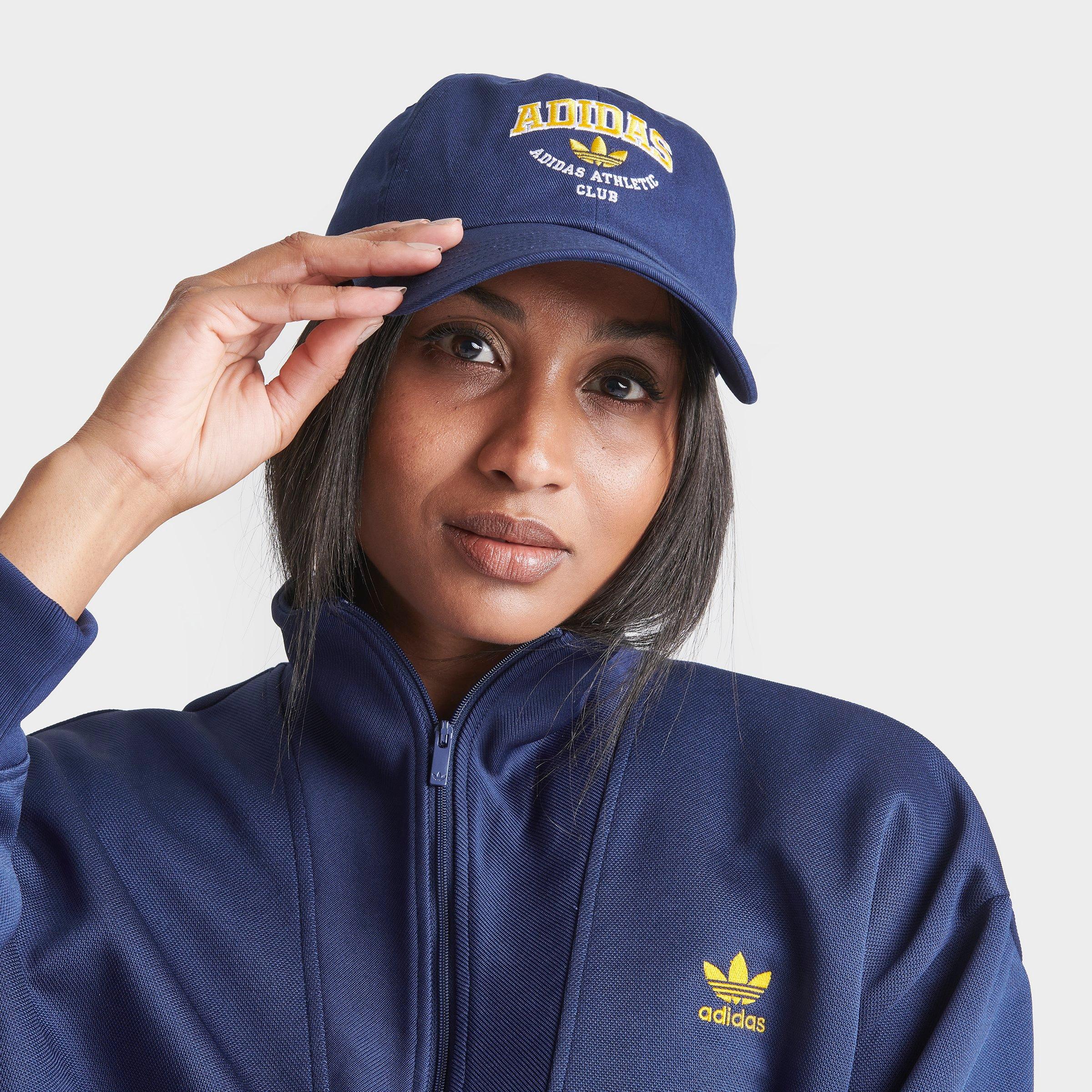 adidas Women's Originals Varsity Relaxed Strapback Hat in Dark Blue/Crew Yellow