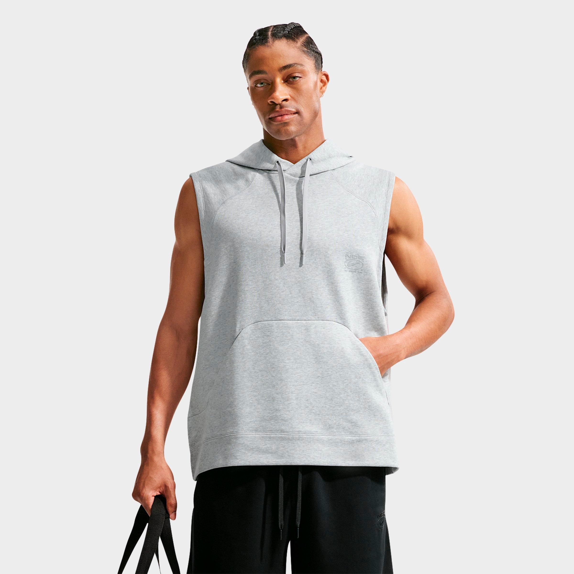 Nike Men's N. A.C. Dri-FIT Fleece Sleeveless Training Hoodie in Light Smoke Grey/Heather/Light Smoke Grey Size: Large