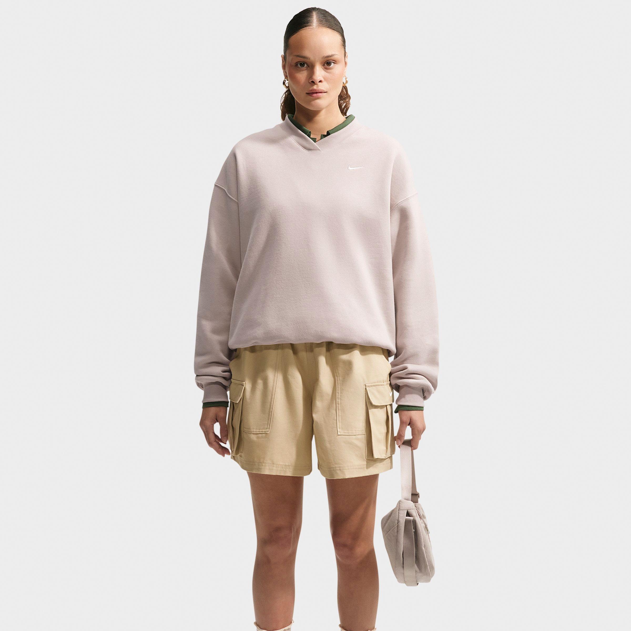 Nike Women's Studio Fleece Medium Weight Oversized V-Neck Sweatshirt in Cream II/Sail Size: 2XL