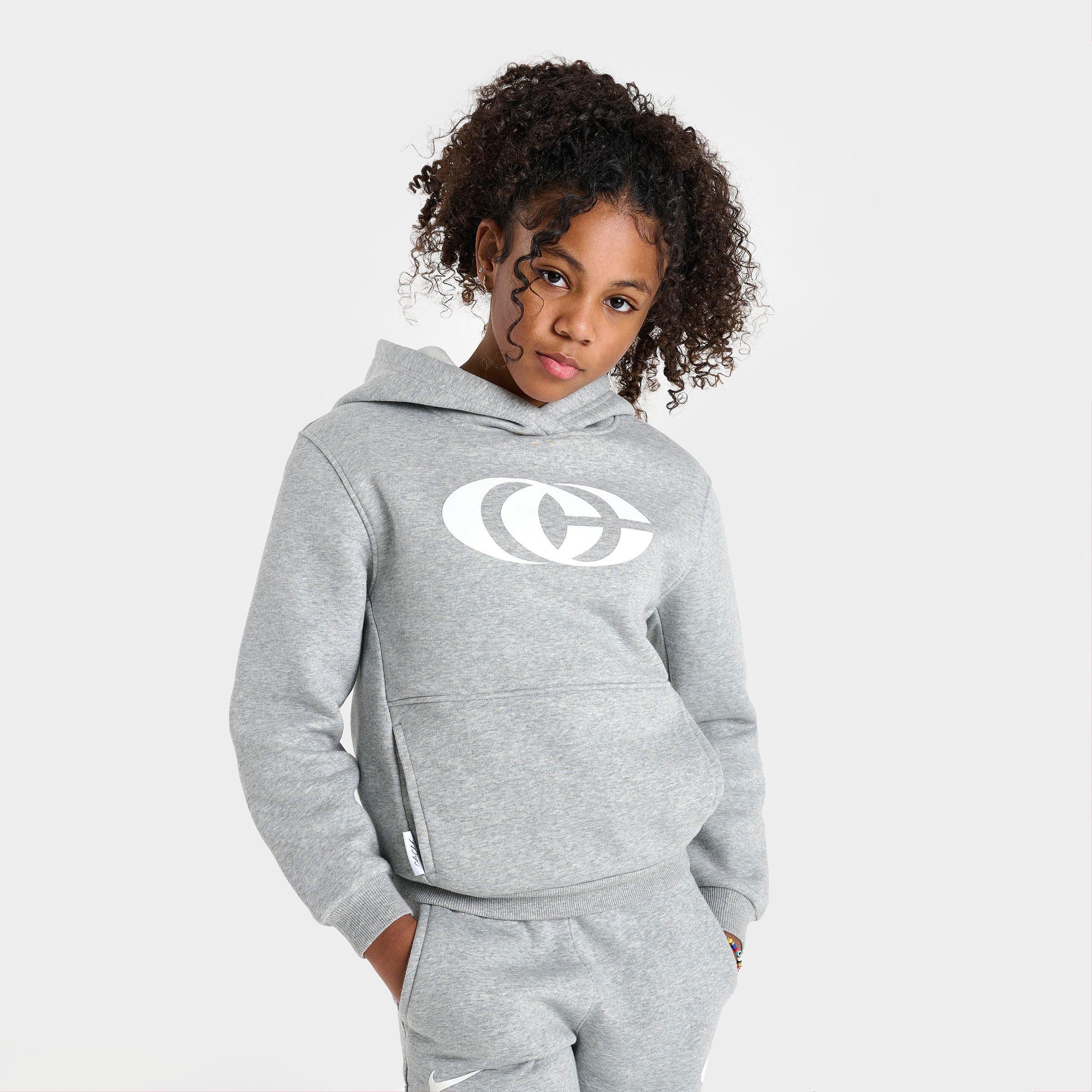 Nike Big Kids x Caitlin Clark Essential Fleece Pullover Hoodie in Dark Grey Heather Size: Small