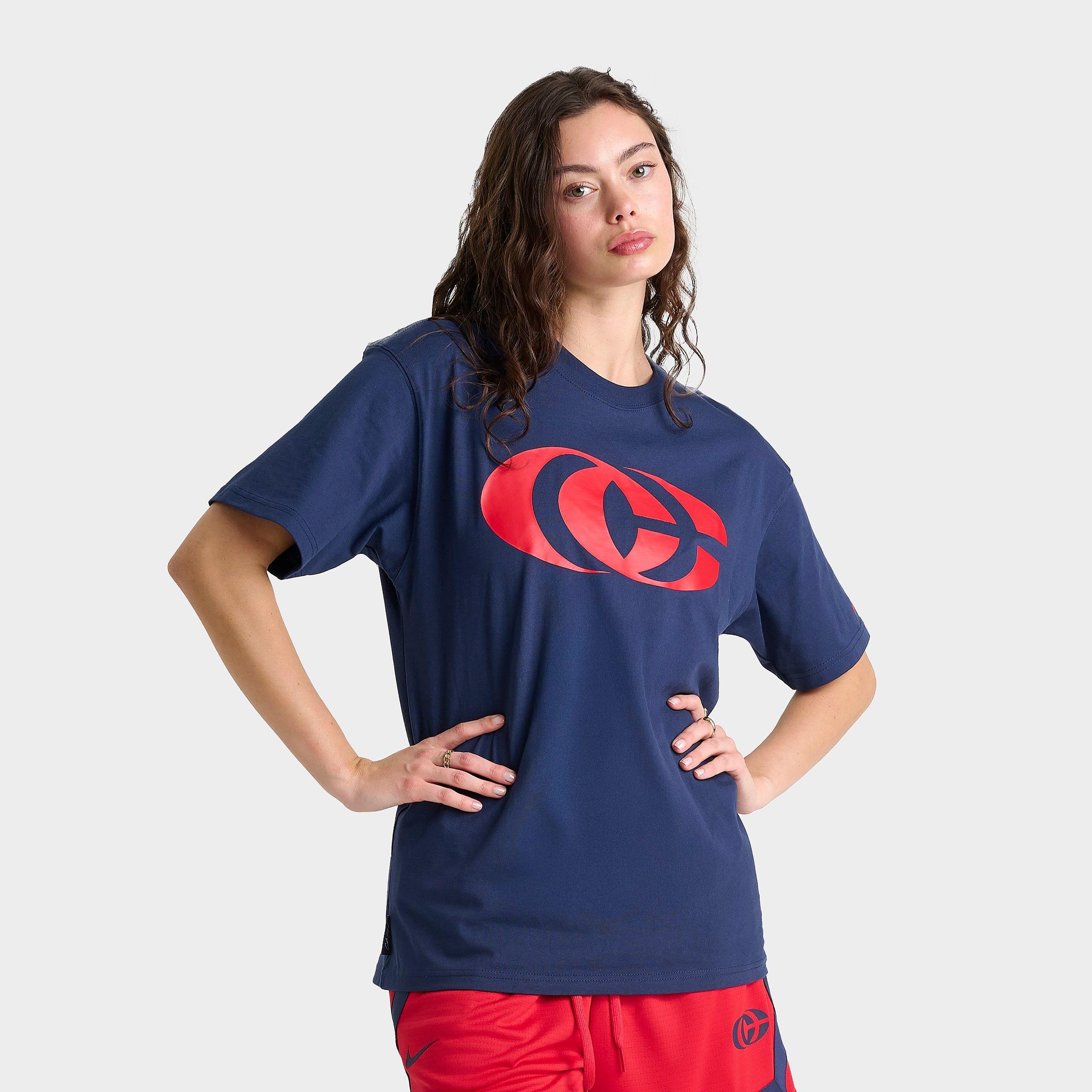 Nike Women's Caitlin Clark M90 Logo T-Shirt in Midnight Navy/University Red Size: XS