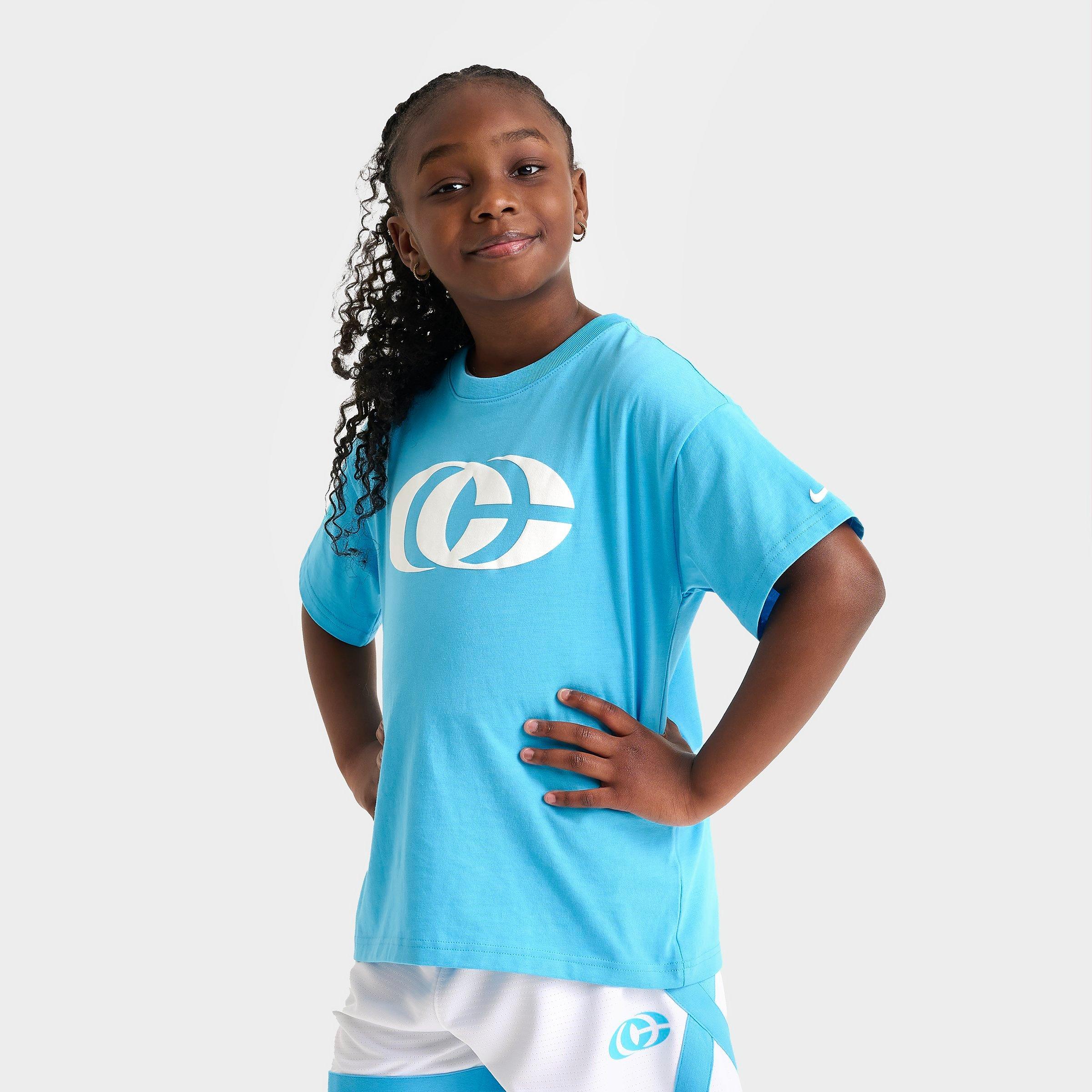 Nike Big Kids Caitlin Clark M90 Logo T-Shirt in Midnight Navy/Amarillo Size: Small