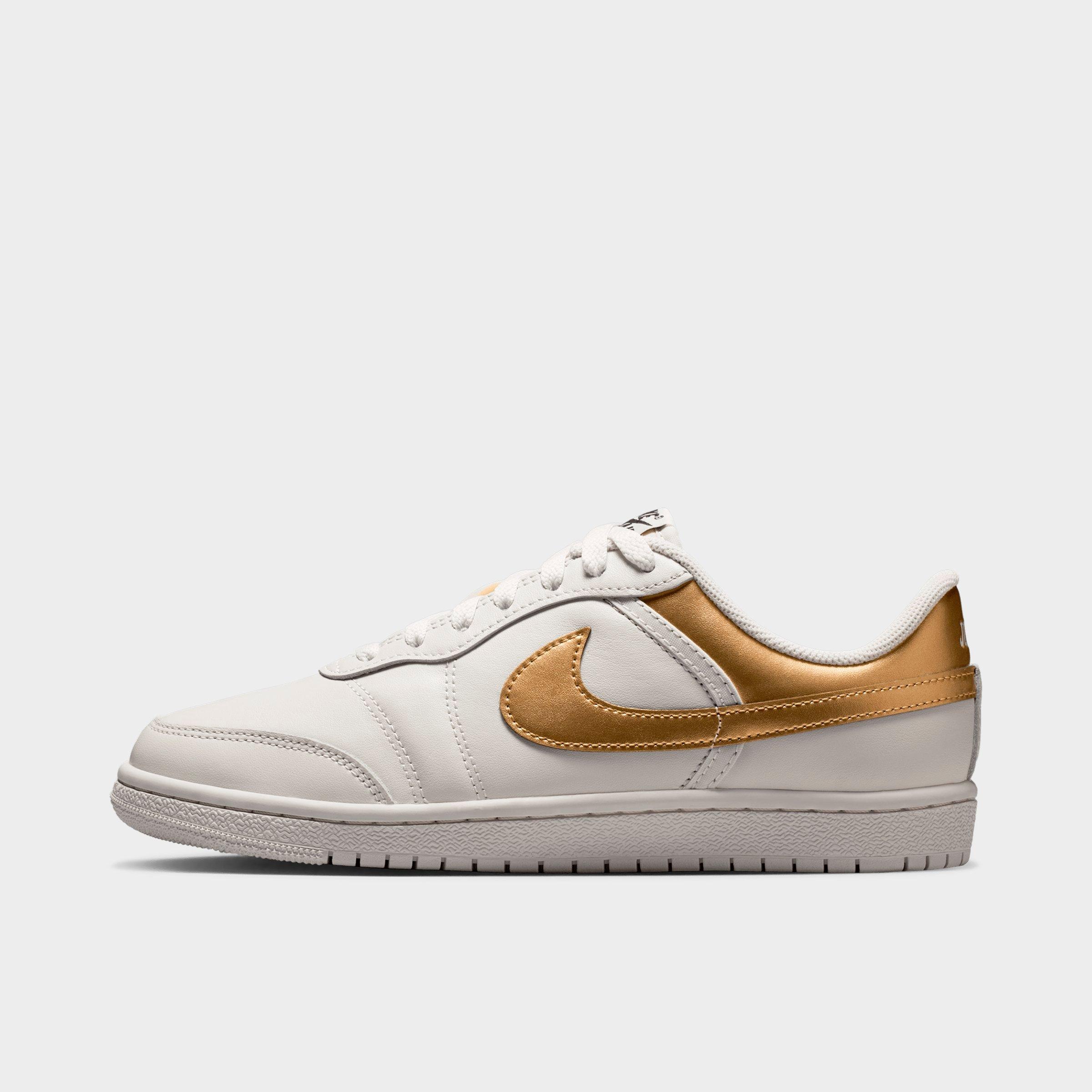 Jordan Women's Air Skyline Low Metallic Casual Shoes in Swan/Black/Metallic Gold Size: 10.0