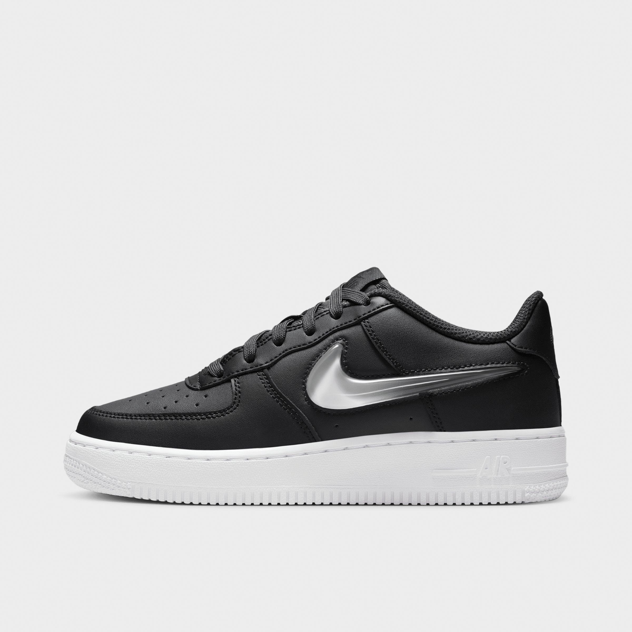 Nike Big Kids Air Force 1 Low Casual Shoes in Dark Smoke Grey/Black/White Size: 4.0