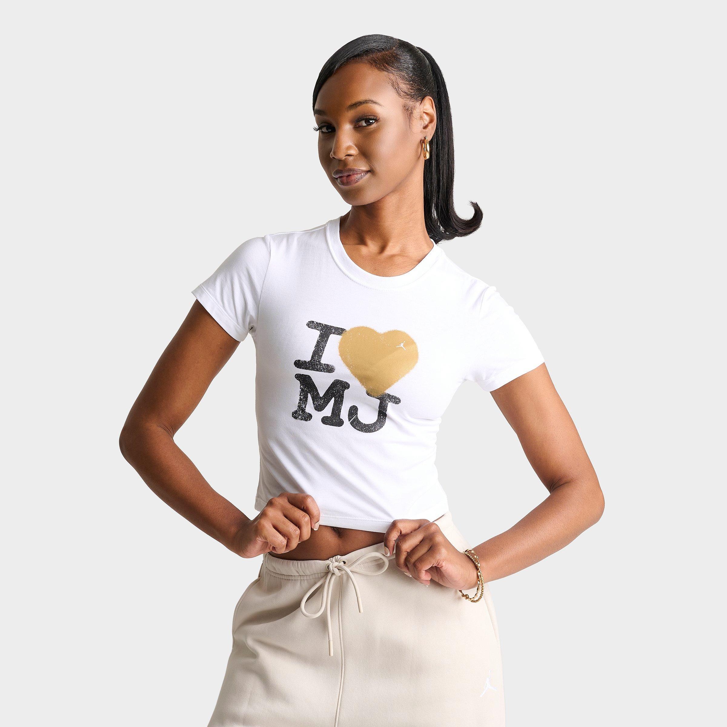 Jordan Women's Flight I Love MJ T-Shirt in White/Metallic Gold Size: XS