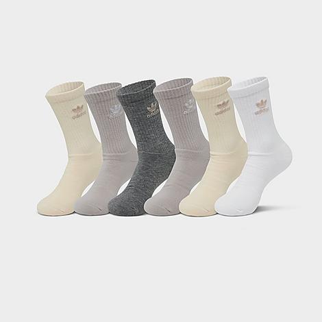 Adidas Originals Trefoil Crew Socks (6-pack) In Wonder White/wonder Beige/white