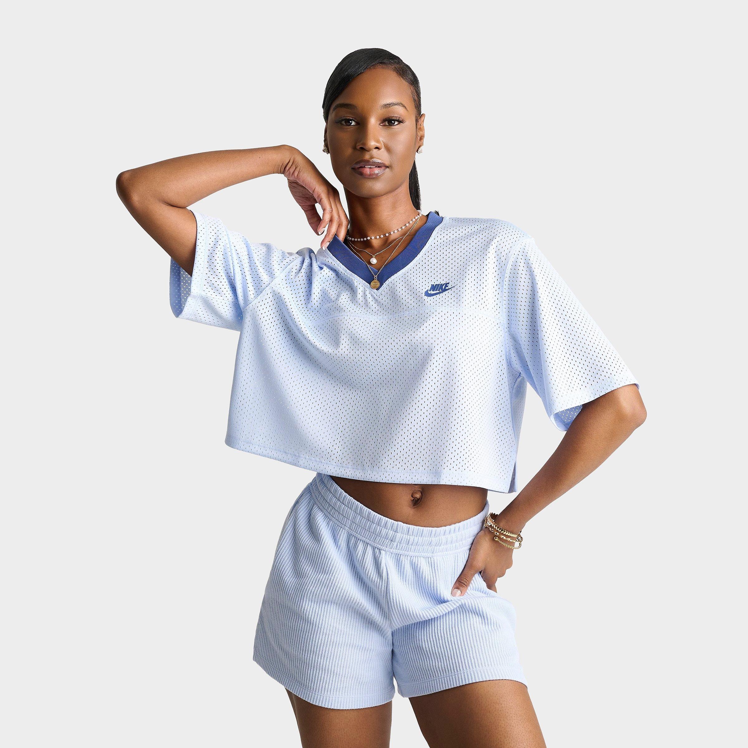Nike Women's Sportswear Oversized Heritage Cropped Mesh Jersey in Hydrogen Blue/Mystic Navy/Mystic Navy Size: Medium