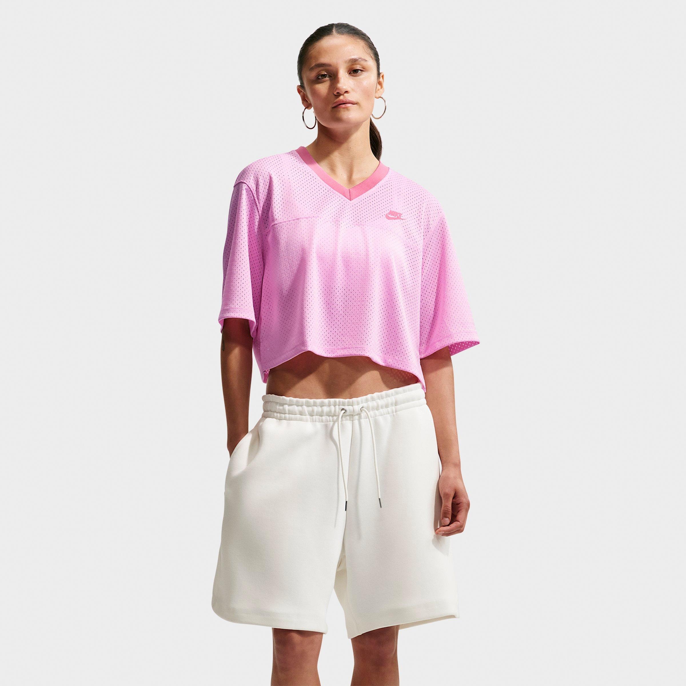 Nike Women's Sportswear Oversized Heritage Cropped Mesh Jersey in Pink Rise/Peony/Peony Size: Medium