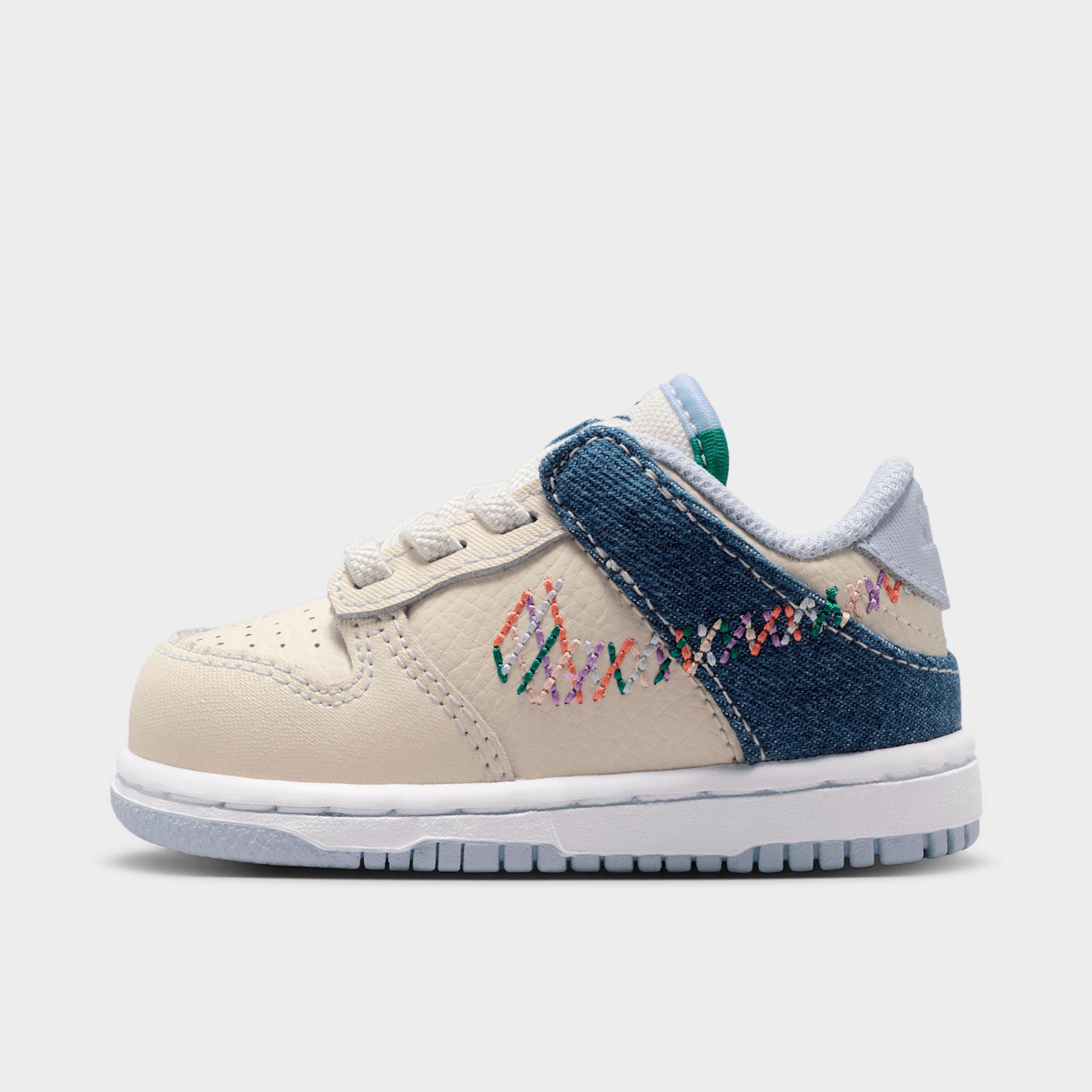Nike Kids Toddler Dunk Low Casual Shoes in Soft Pearl/Blue Denim/Midnight Navy Size: 2.0