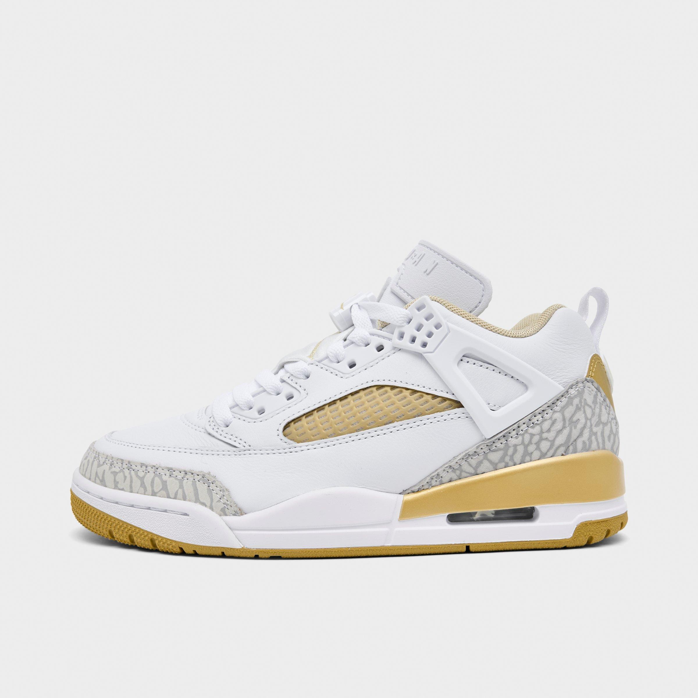 Nike Women's Jordan Spizike Low Casual Shoes in White/Metallic Gold/Neutral Grey Size: 8.5