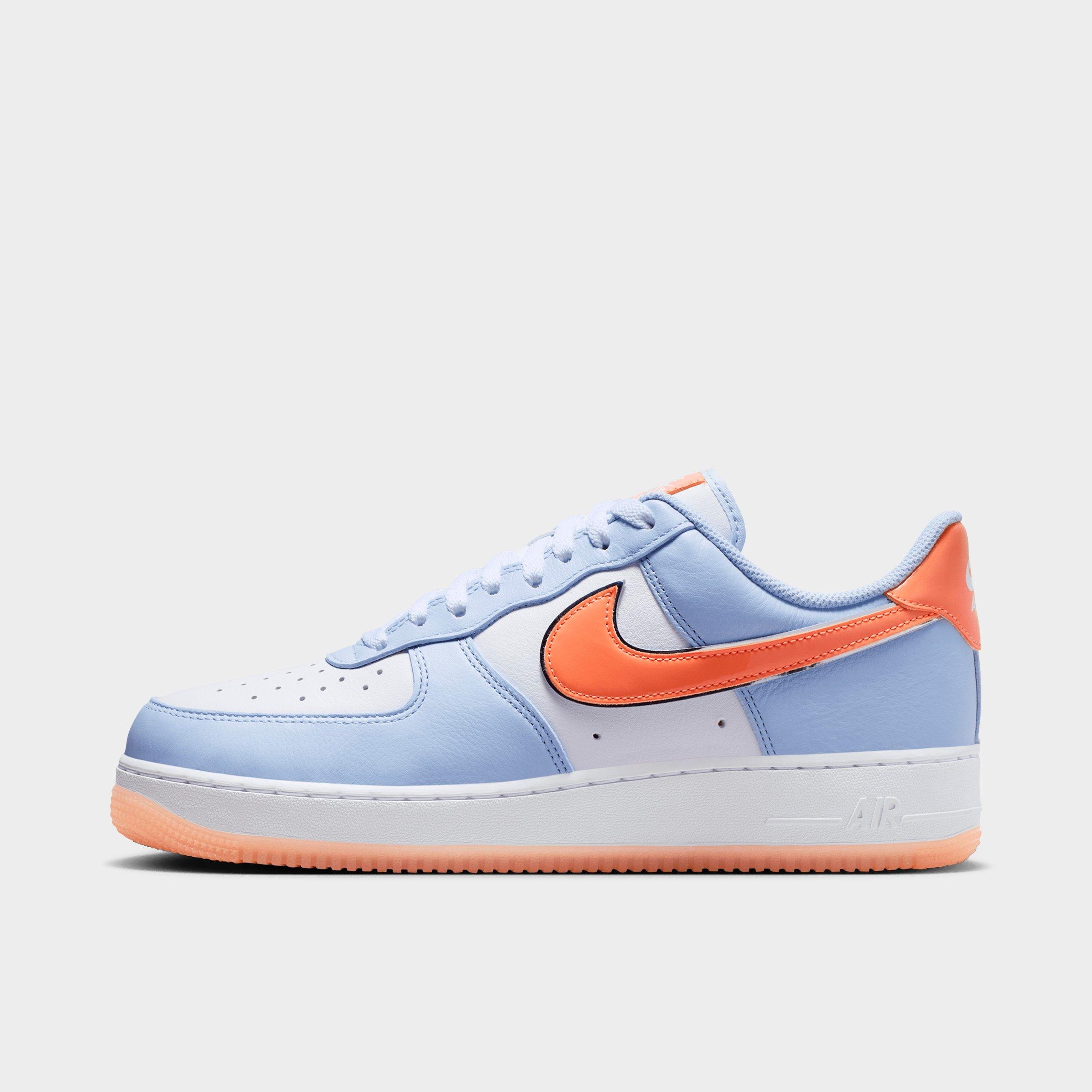 Nike Men's Air Force 1 '07 Low Casual Shoes in Hydrogen Blue/White/Orange Frost Size: 6.0