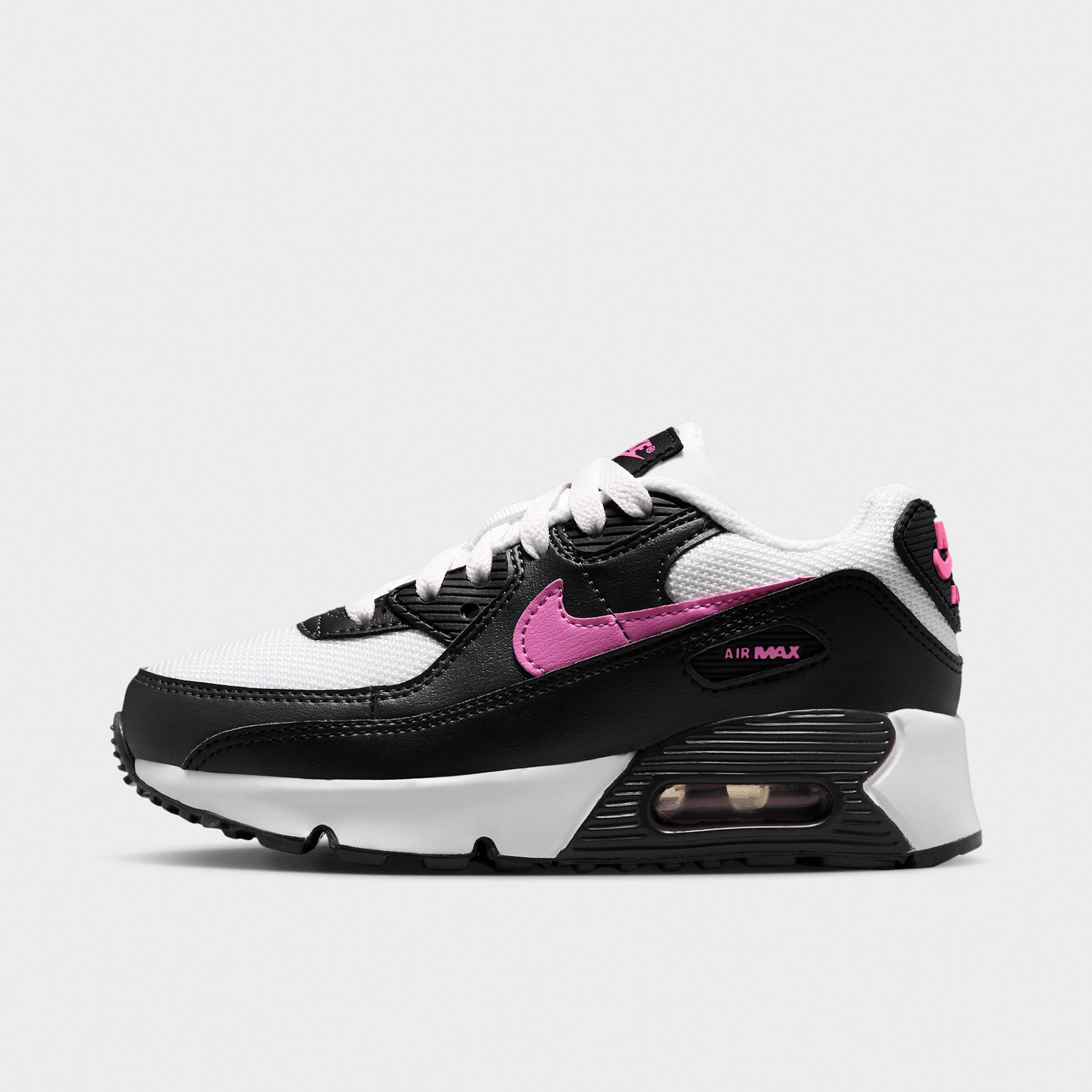 Nike Girls' Little Kids Air Max 90 Casual Shoes in White/Black/Anthracite Size: 11.0
