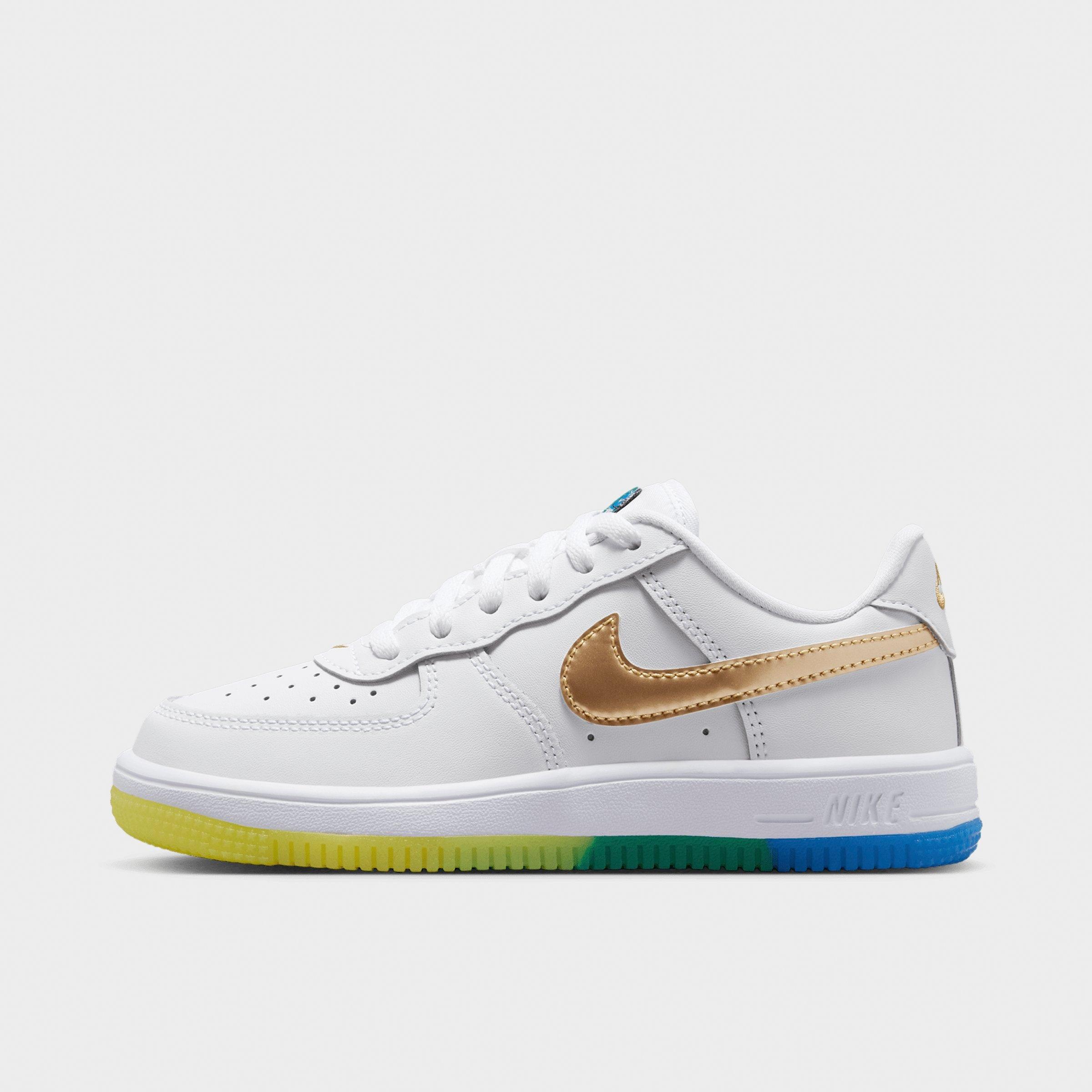 Nike Little Kids Force 1 Low Casual Shoes in White/Soar/Sonic Yellow Size: 2.0