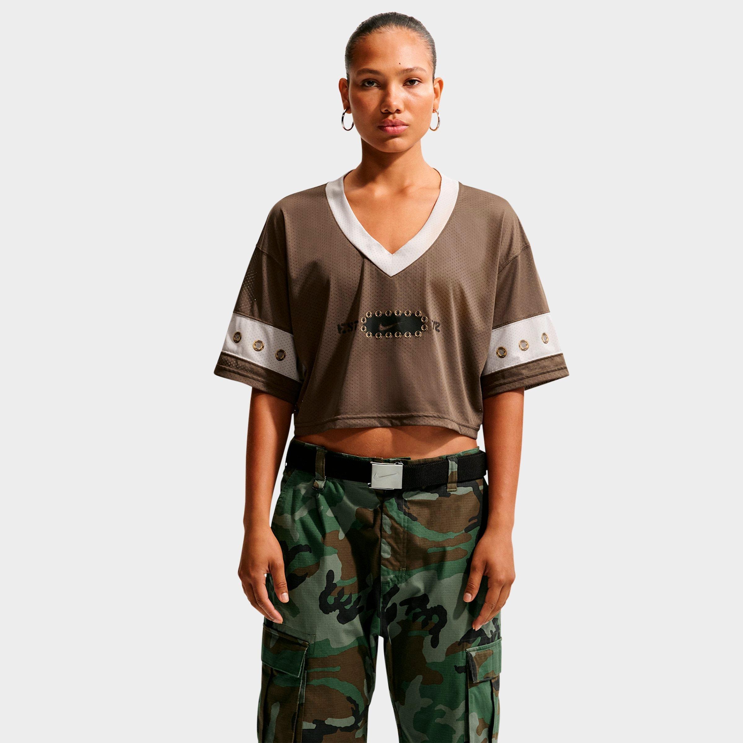 Nike Women's Sportswear Cropped Jersey Top in Dark Hazel/Moon Particle Size: XL