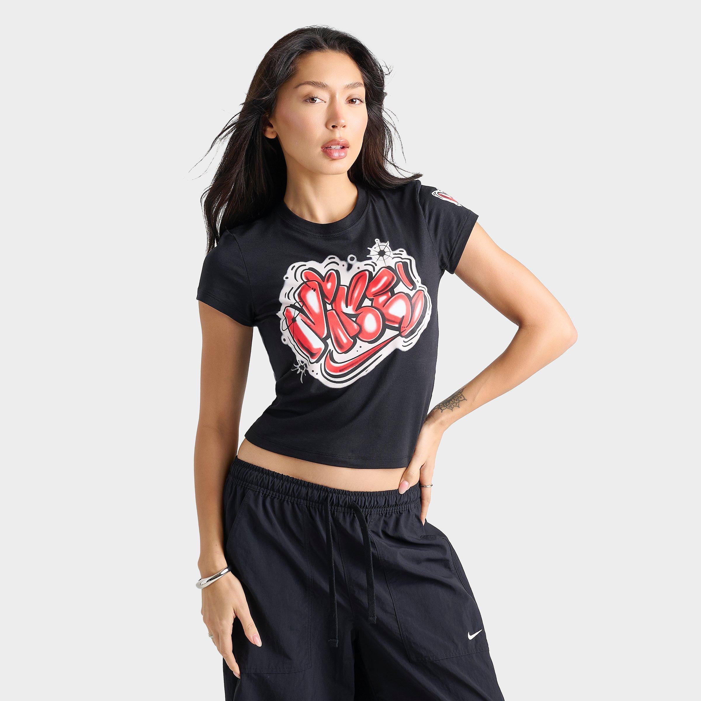 Nike Women's Sportswear Chill Knit Airbrushed Slim Cropped T-Shirt in Black Size: Medium