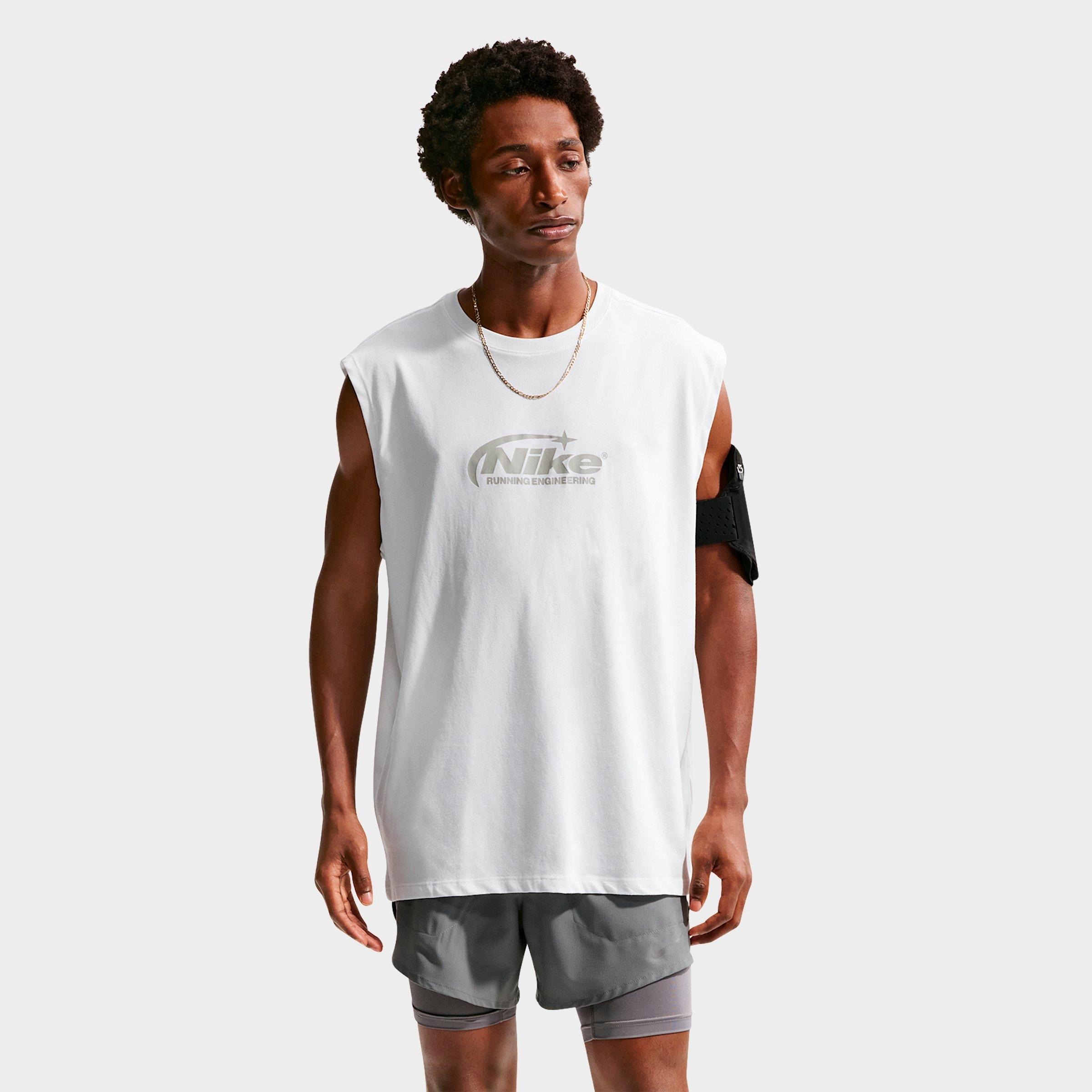 Nike Men's Dri-FIT Sleeveless Running T-Shirt in Summit White/Spruce Fog Size: Small