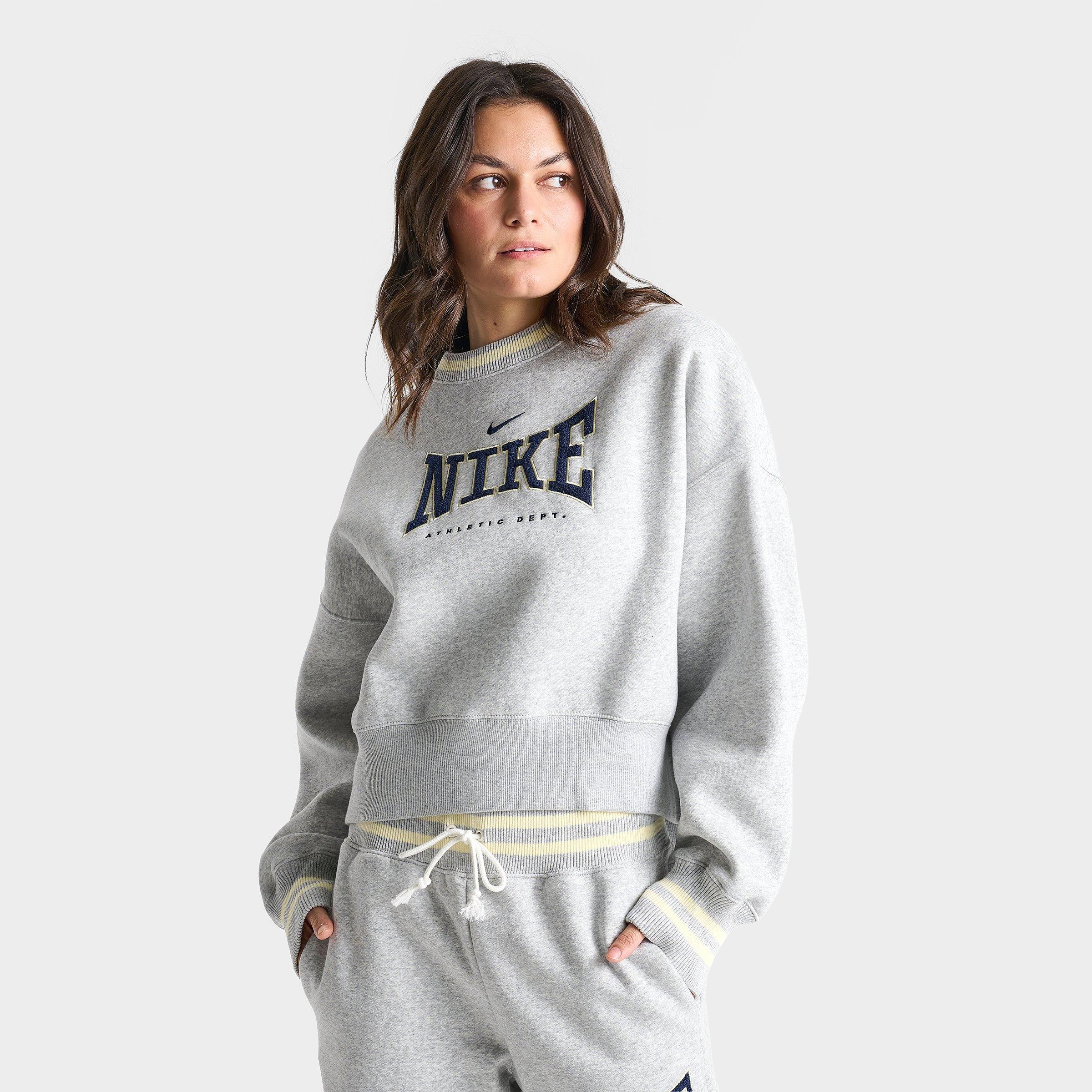 Nike Women's Phoenix Oversized Crewneck Sweatshirt in Pure Platinum/Heather/Midnight Navy Size: XS