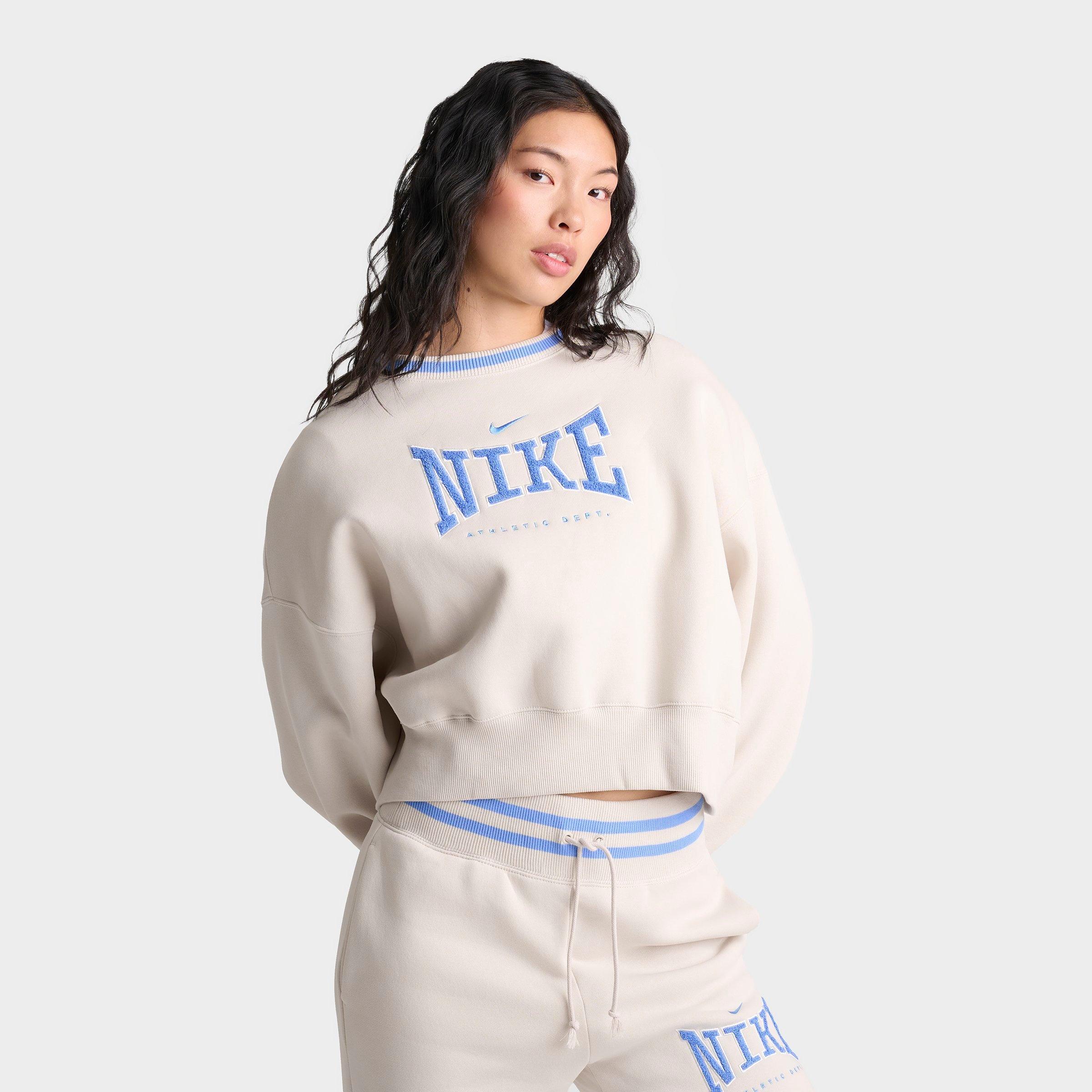 Nike Women's Phoenix Oversized Crewneck Sweatshirt in Light Orewood Brown/University Blue Size: XS