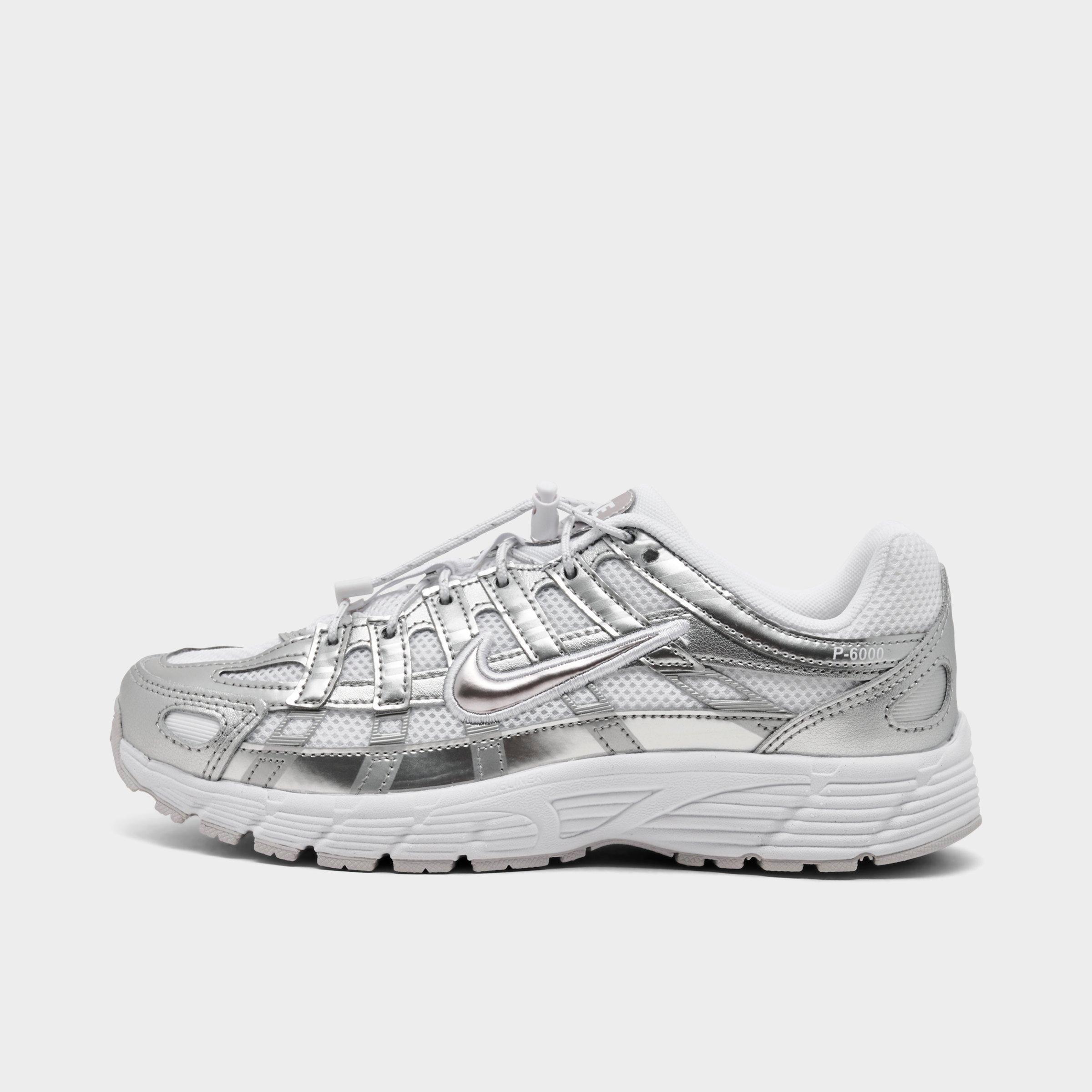 Nike Big Kids P-6000 Utility Casual Shoes in White/Vast Grey/Metallic Silver Size: 6.0