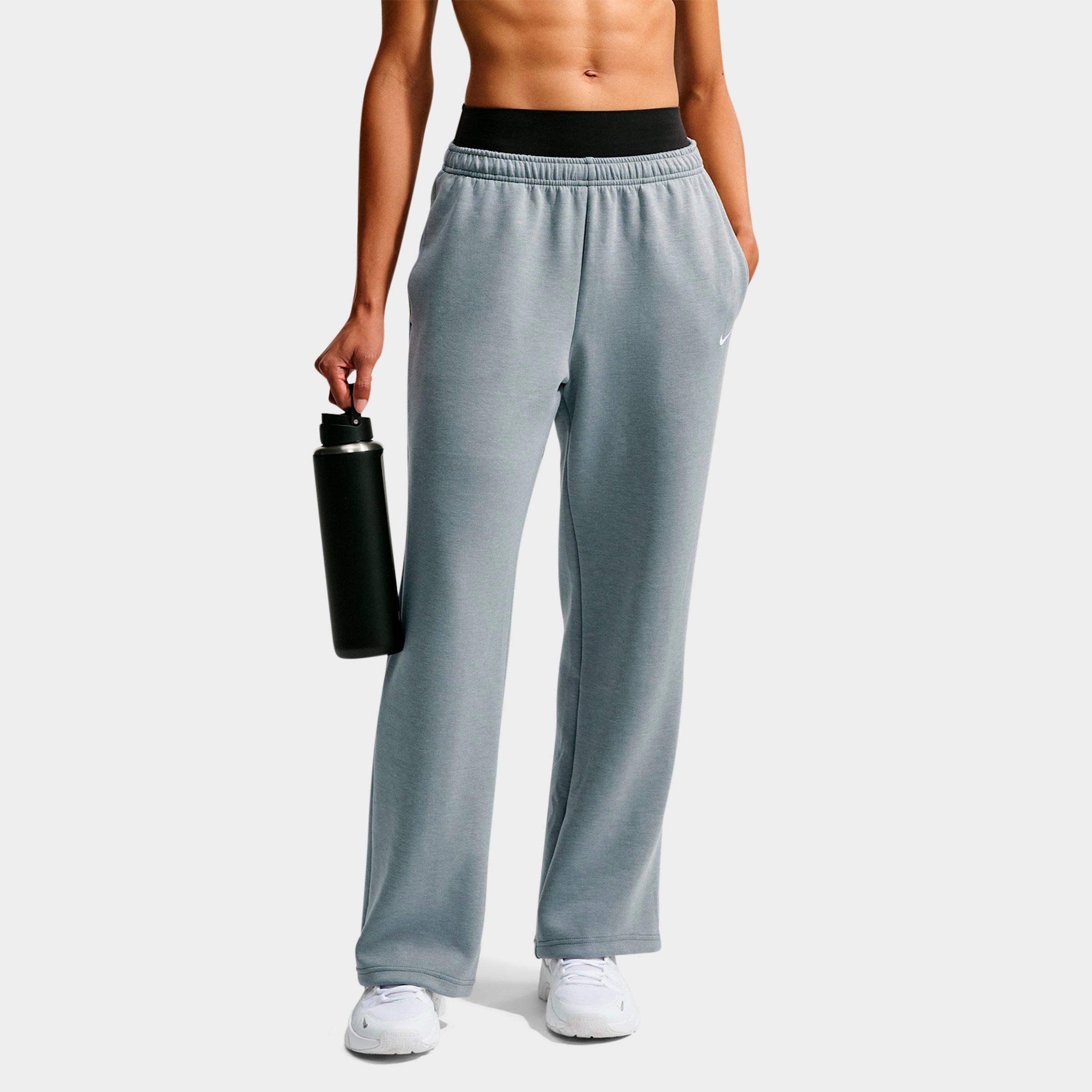 Nike Women's Studio Fleece Sport Dri-FIT Mid-Rise Open-Hem Pants in Smoke Grey/Heather/White Size: Medium