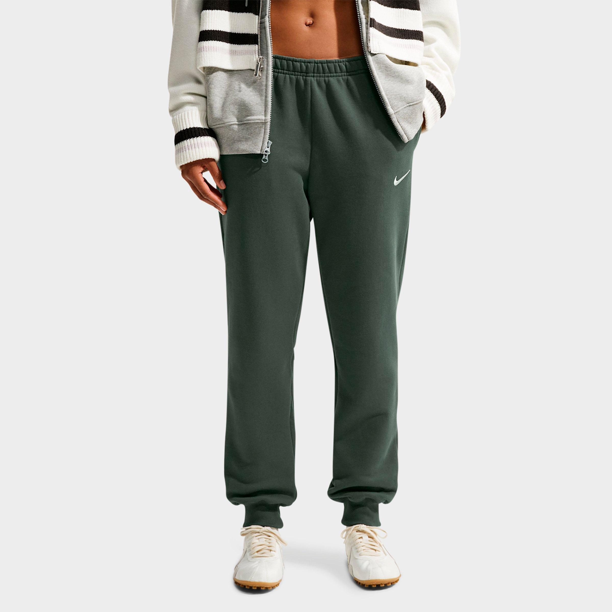Nike Women's Studio Fleece Medium-Weight Mid-Rise Jogger Pants in Camo Green/Sail Size: Large