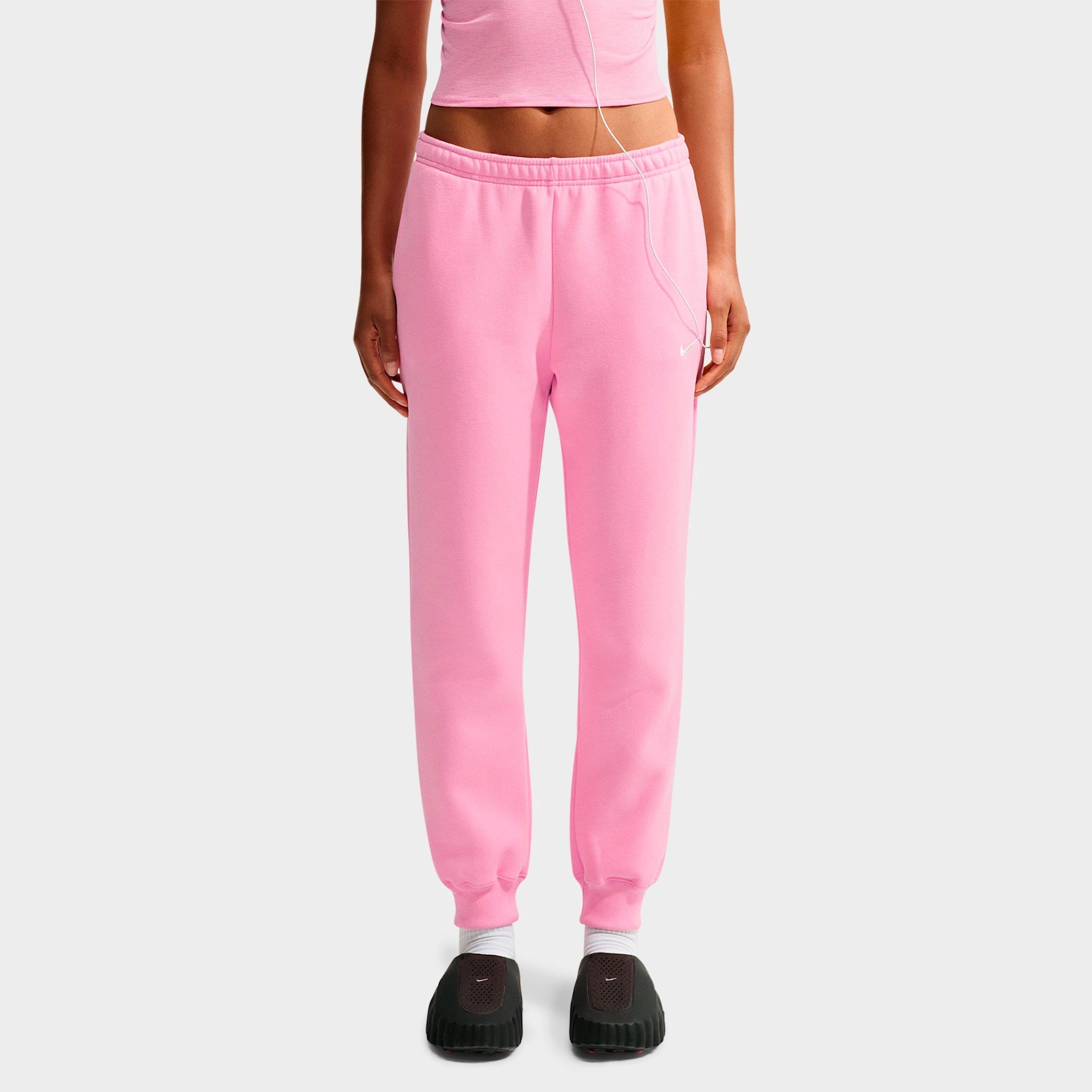 Nike Women's Studio Fleece Medium-Weight Mid-Rise Jogger Pants in Pink Rise/Sail Size: Small