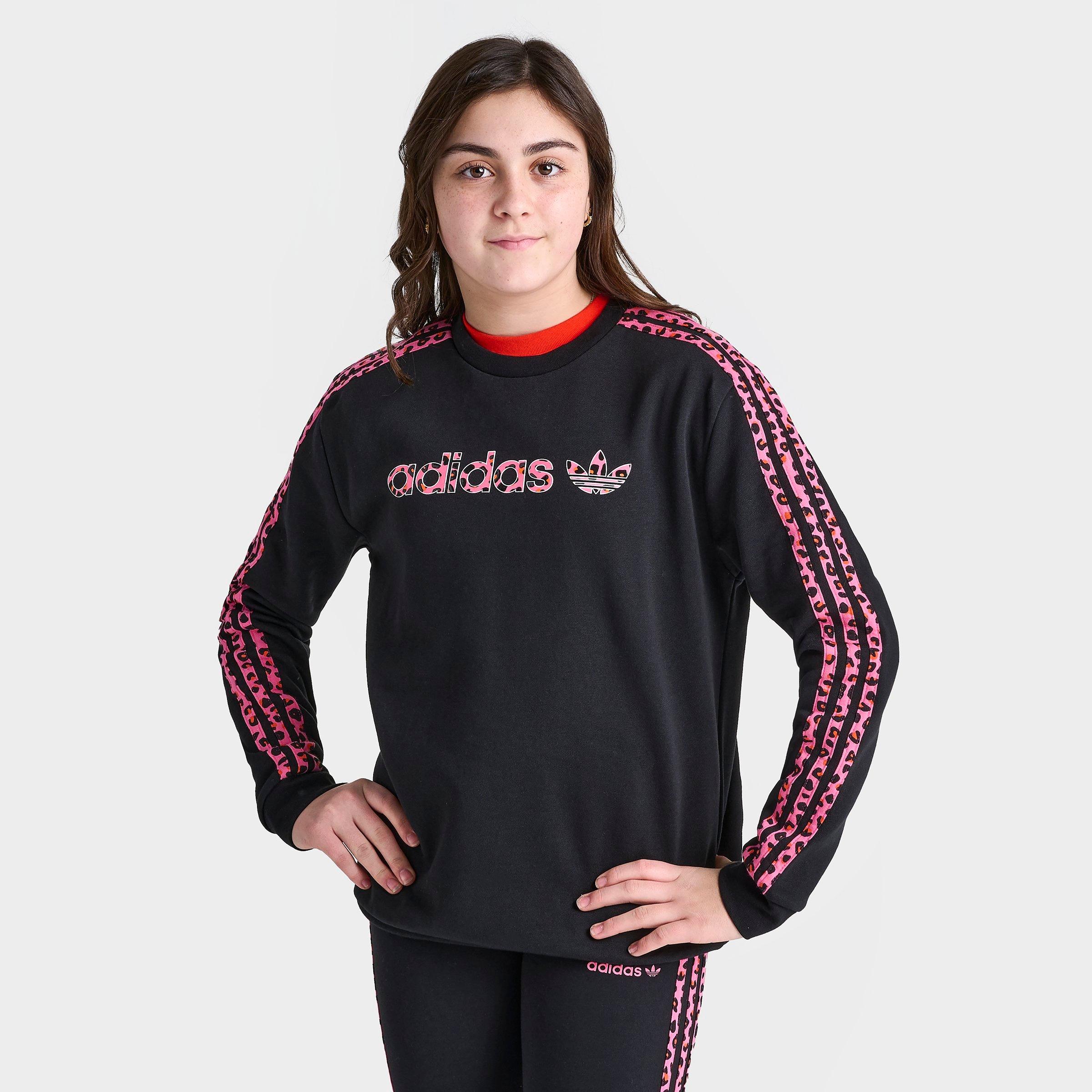 Adidas Originals Kids' Adidas Girls' Originals Leopard Stripes Sweatshirt In Black/pink