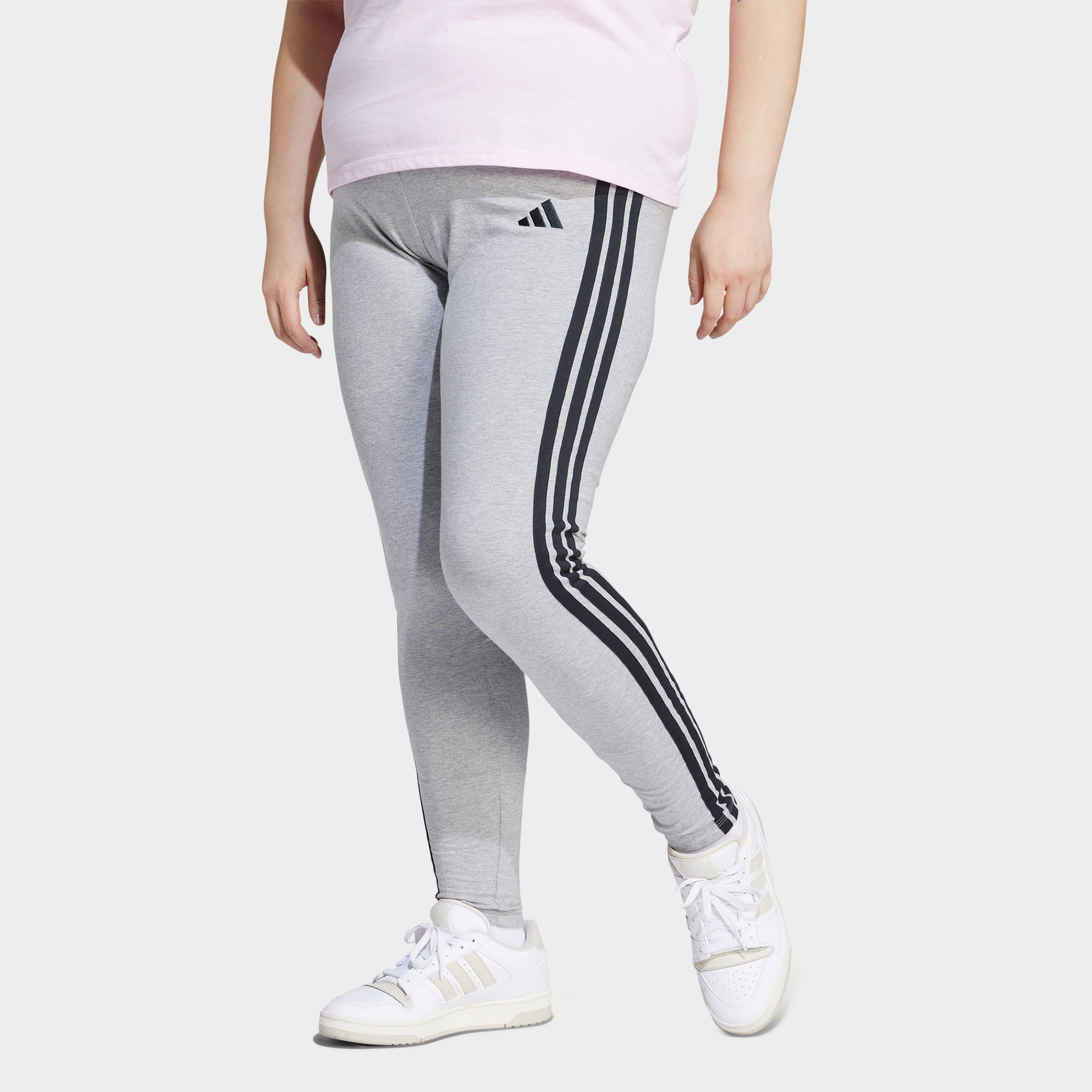adidas Women's Essentials 3-Stripes Cotton Leggings (Plus Size) in Medium Grey Heather/Black Size: 1X