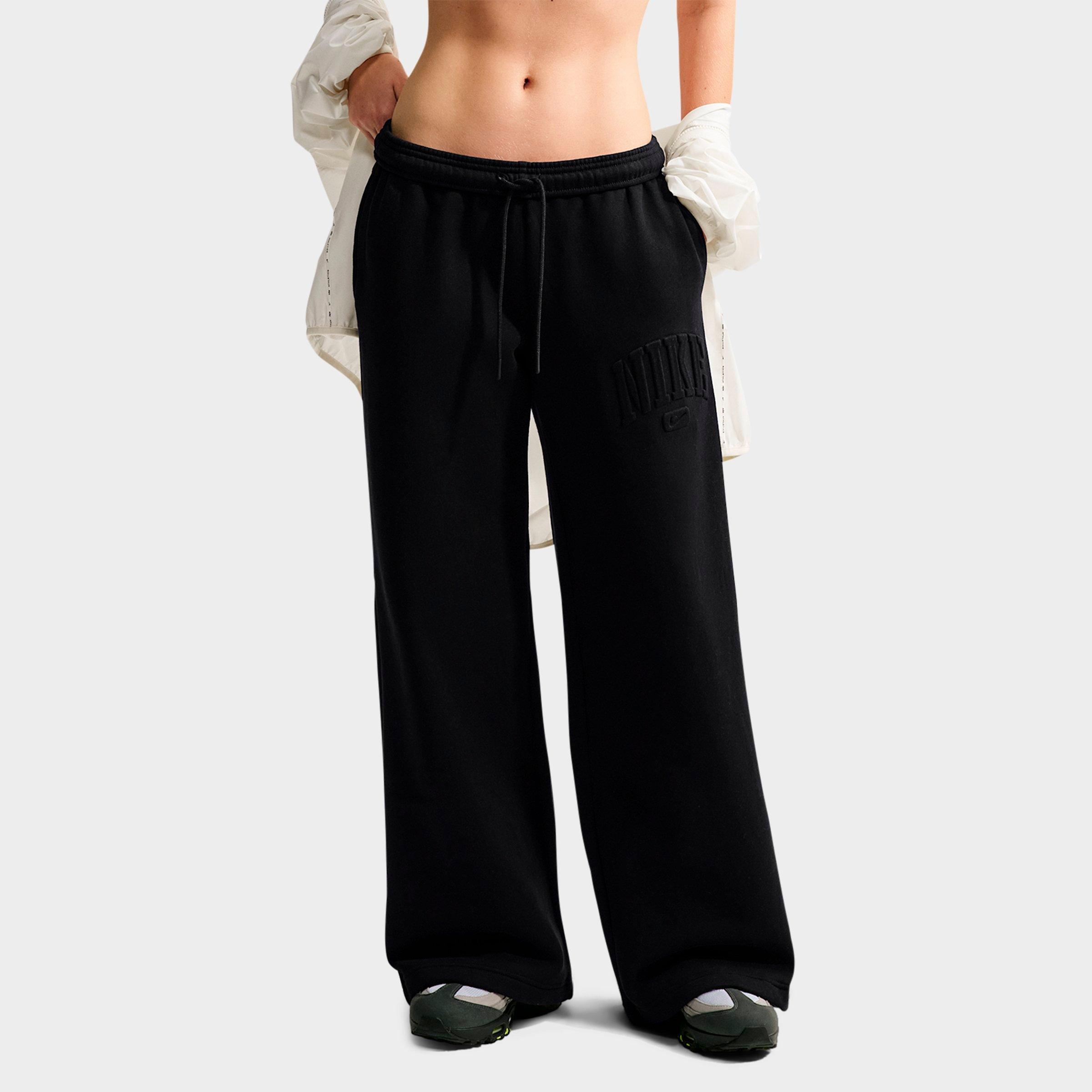 Nike Women's Studio Fleece Medium Weight "Graphic Pack" Embossed Mid-Rise Wide-Leg Pants in Total Black/Total Black Size: XXS