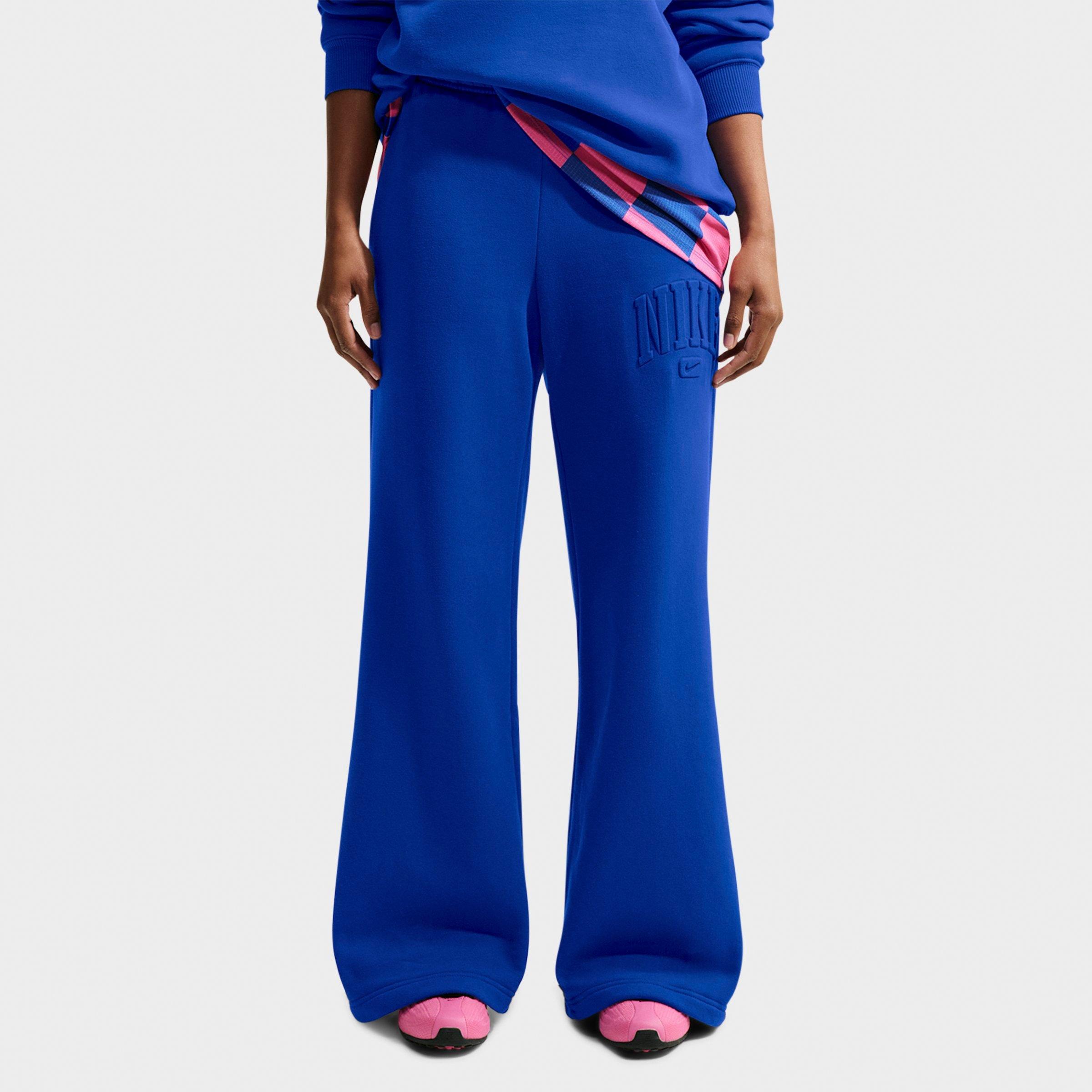 Nike Women's Studio Fleece Medium Weight "Graphic Pack" Embossed Mid-Rise Wide-Leg Pants in Old Royal/Old Royal Size: Small