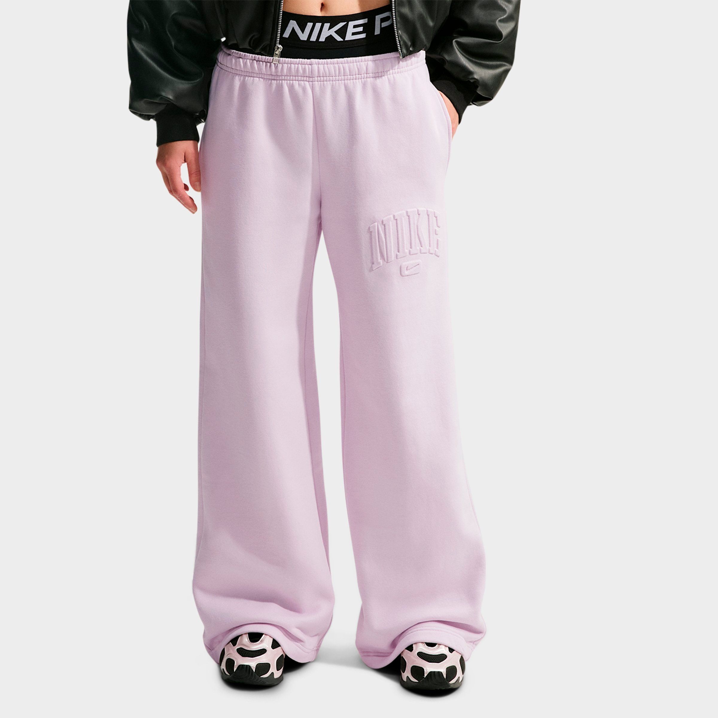 Nike Women's Studio Fleece Medium Weight Embossed Mid-Rise Wide-Leg Pants