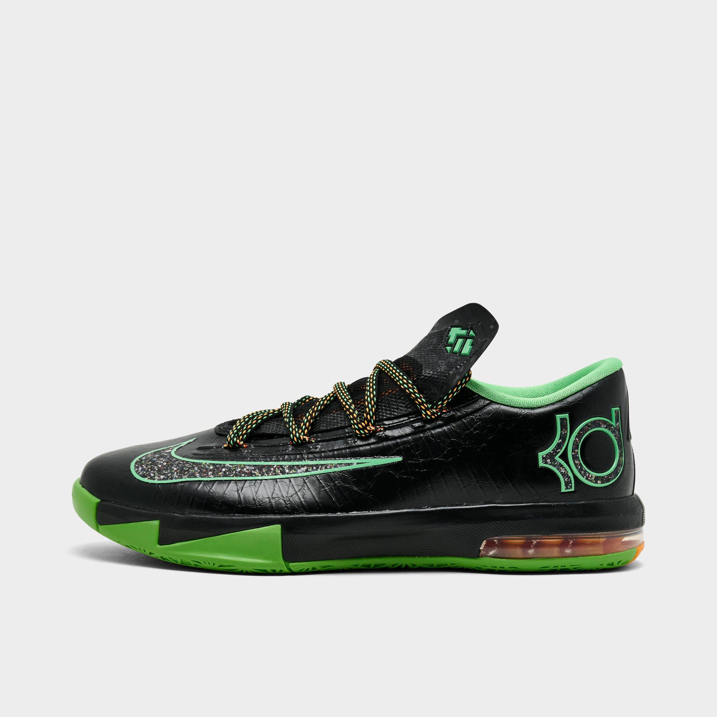 Nike Big Kids KD 6 Basketball Shoes in Black/Multi-Color/Light Lucid Green Size: 4.5