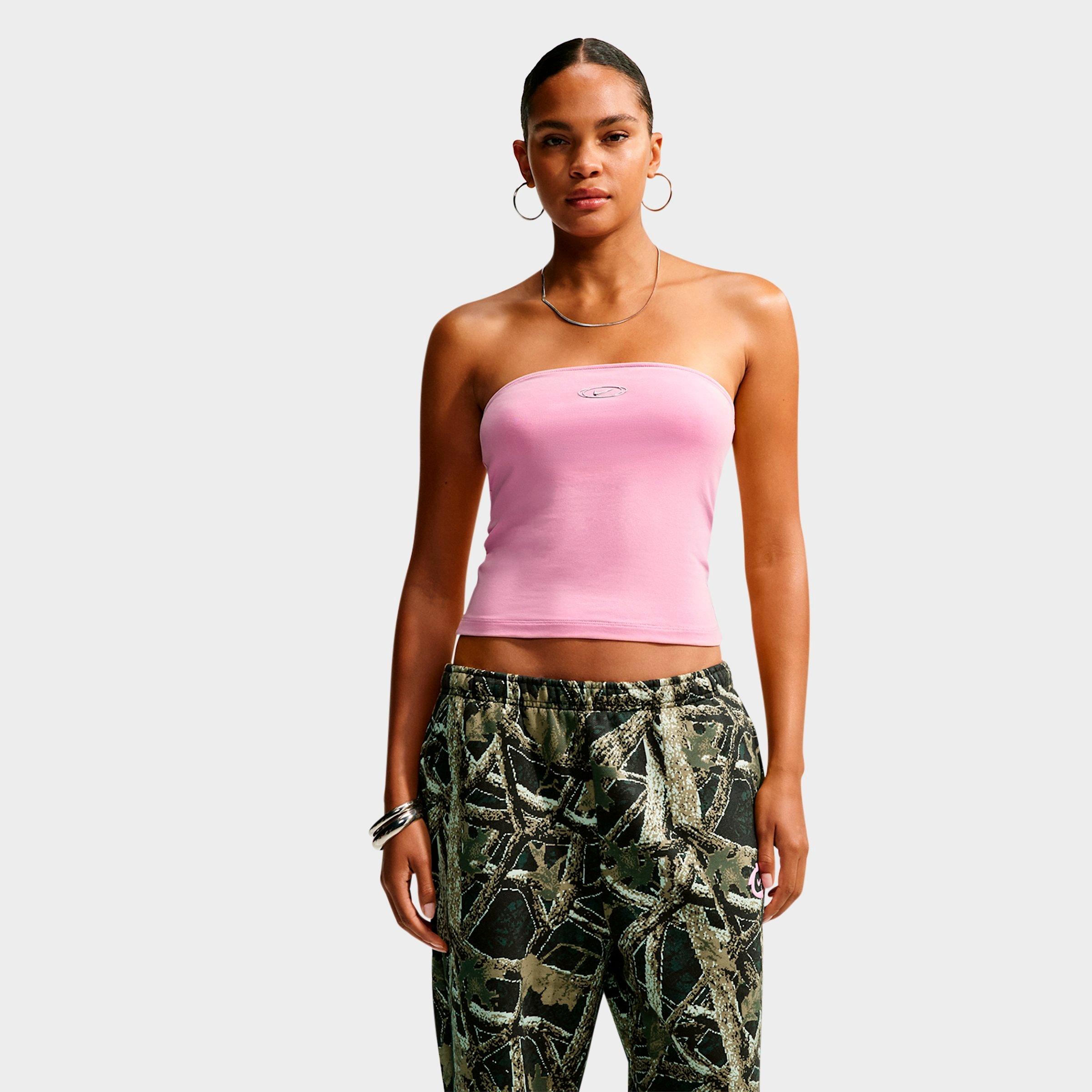 Nike Women's Sportswear Graphic Tight Tube Top in Pink Rise/Metallic Silver Size: XL