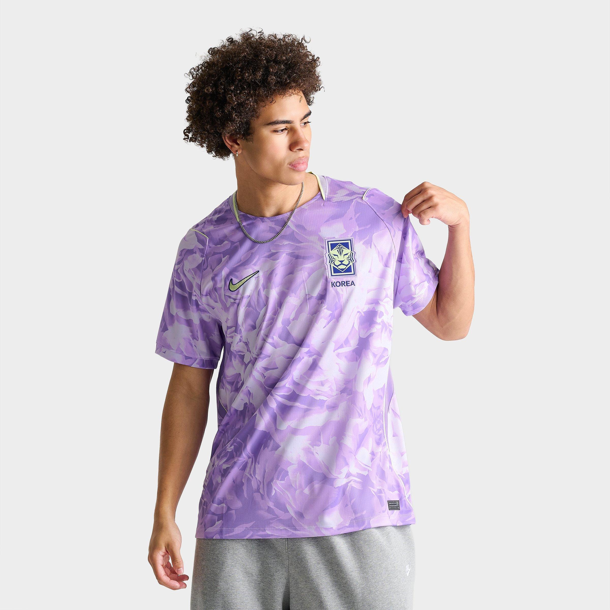 Nike Men's South Korea 2026 Stadium Away Dri-FIT Replica Soccer Jersey in Space Purple/Light Liquid Lime Size: Small