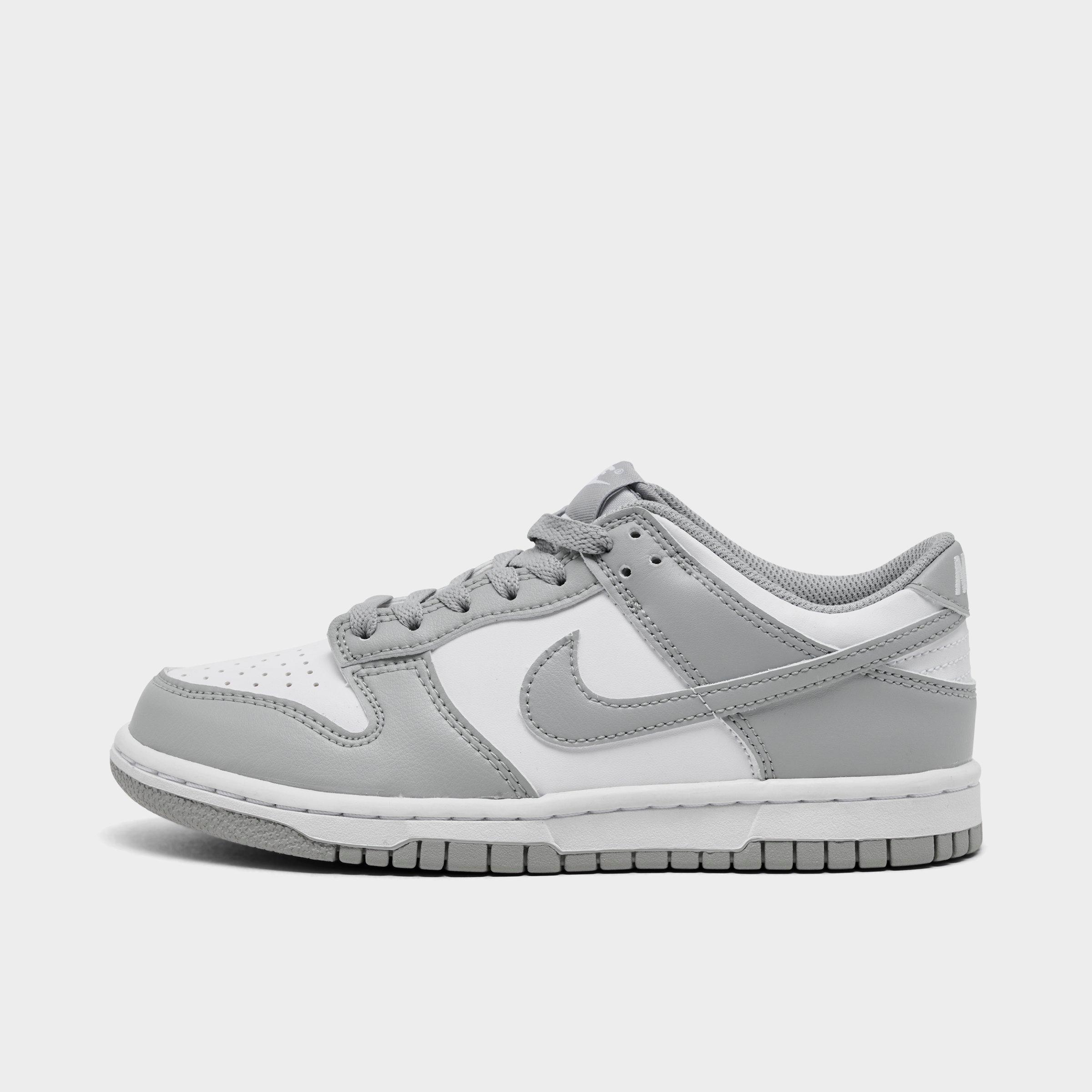 Nike Big Kids Dunk Low Casual Shoes in White/White/Light Smoke Grey Size: 3.5