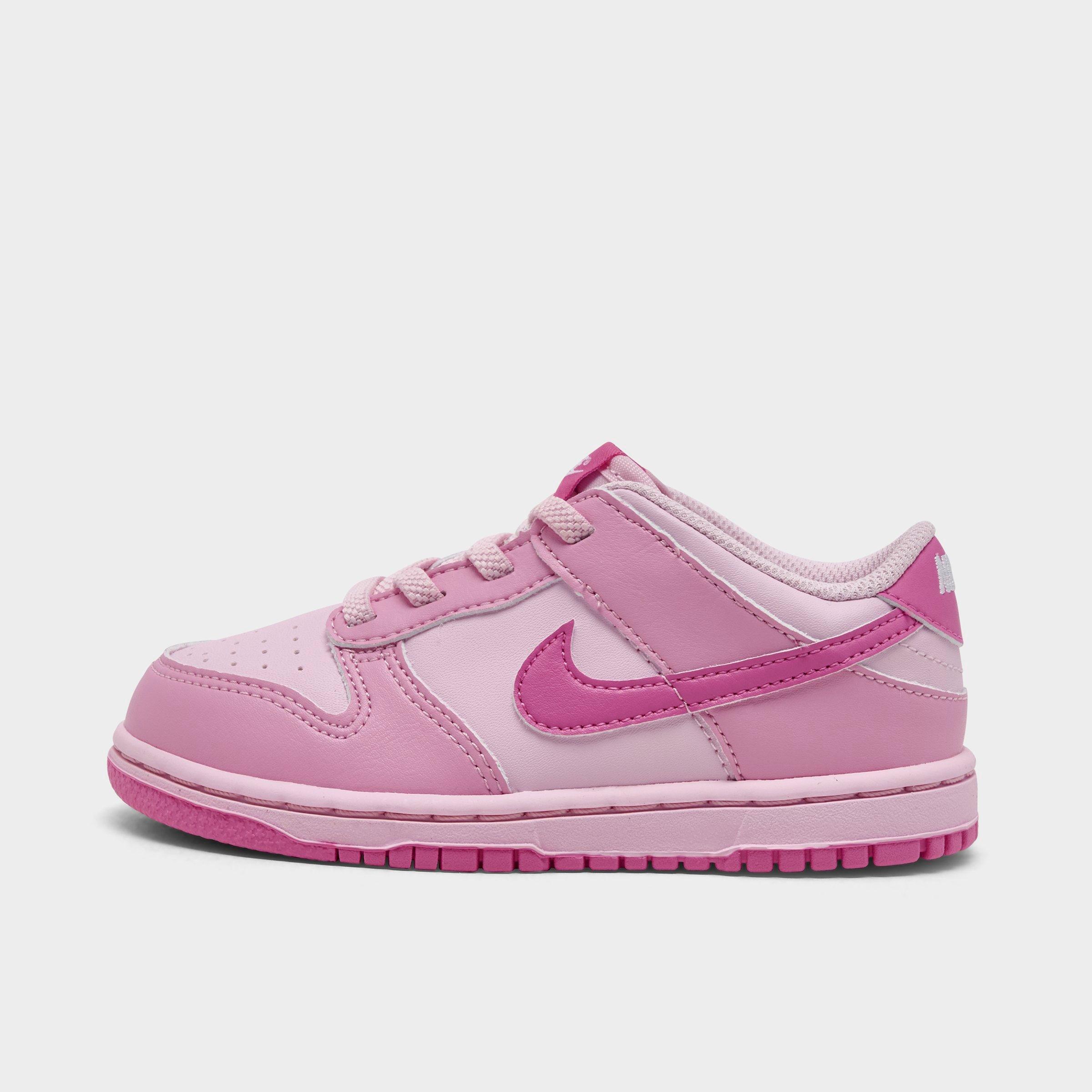Nike Girls' Toddler Dunk Low Stretch Lace Casual Shoes in Pink Rise/Pink Foam/White Size: 4.0