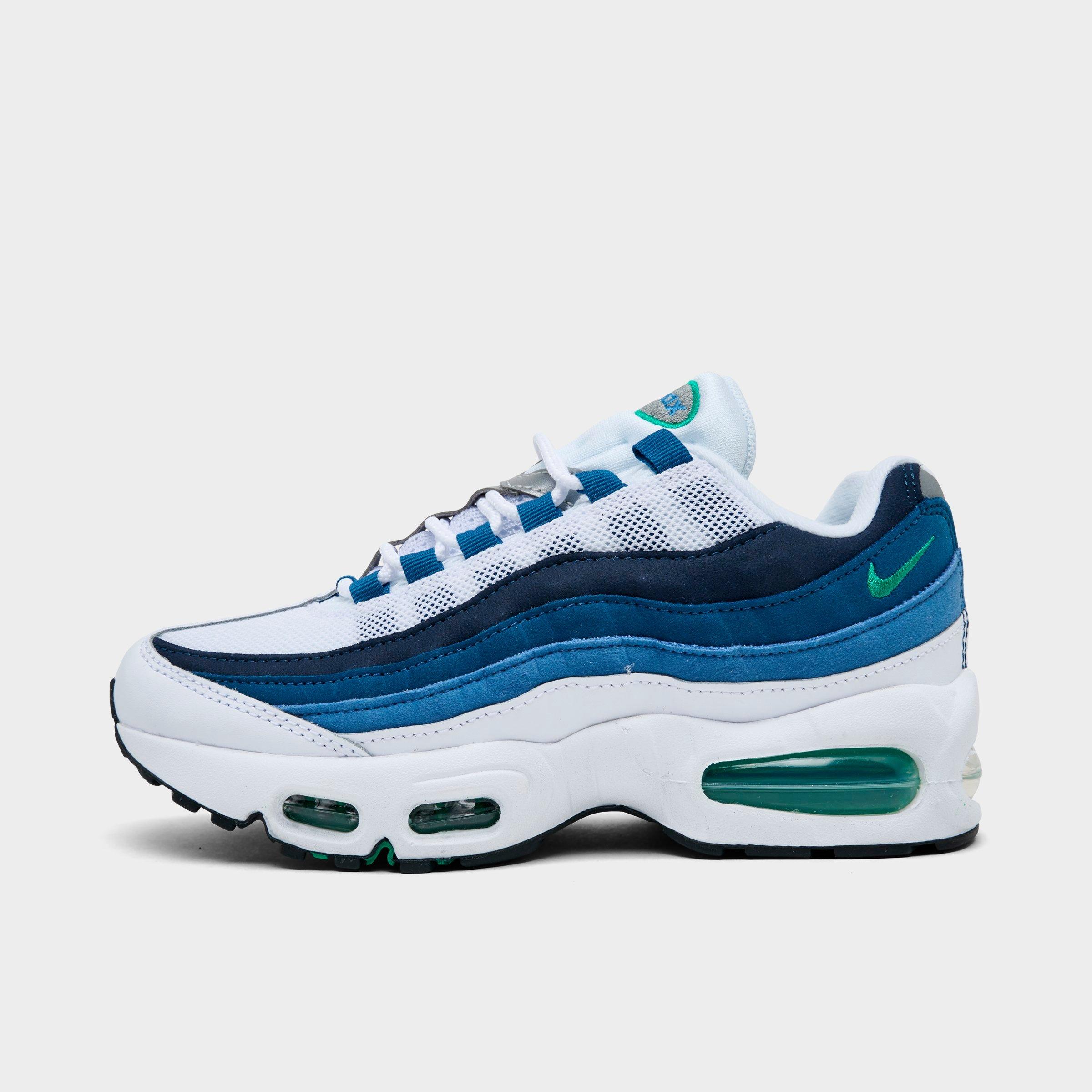 Nike Big Kids Air Max 95 Big Bubble Premium Casual Shoes in White/Emerald Green/Lake Blue Size: 7.0