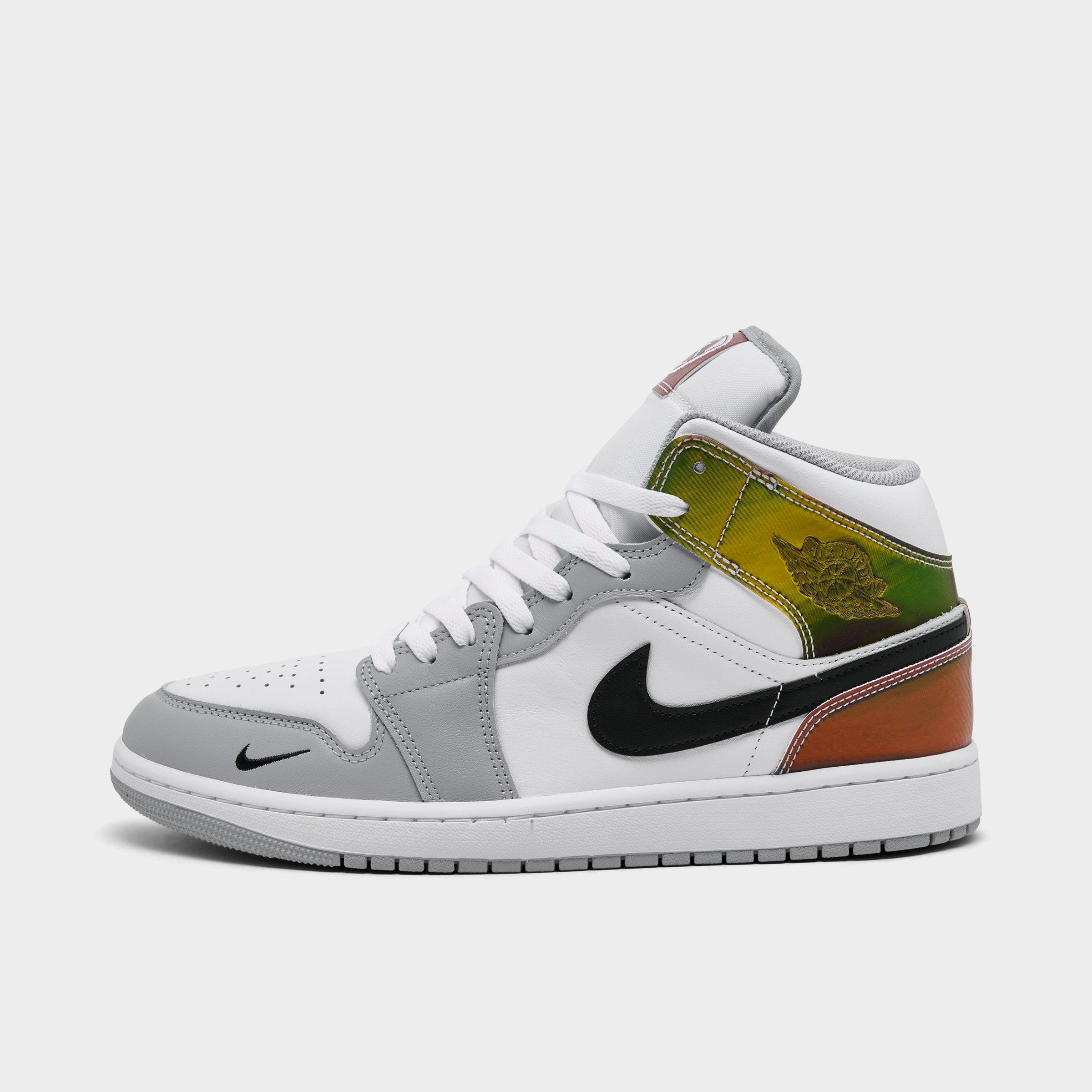 Jordan Men's Air Retro 1 Mid SE Casual Shoes in Multi-Color/White/Wolf Grey Size: 8.5