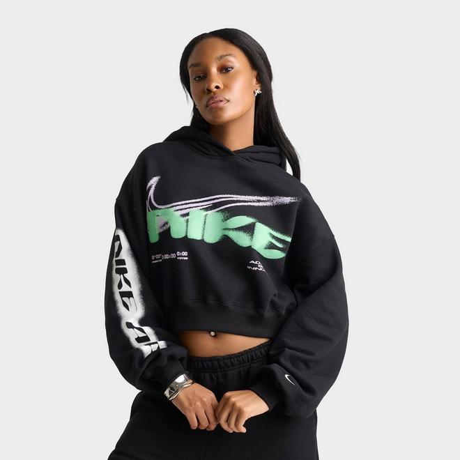 Women's Nike Studio Fleece Medium-Weight Oversized Cropped Pullover Hoodie