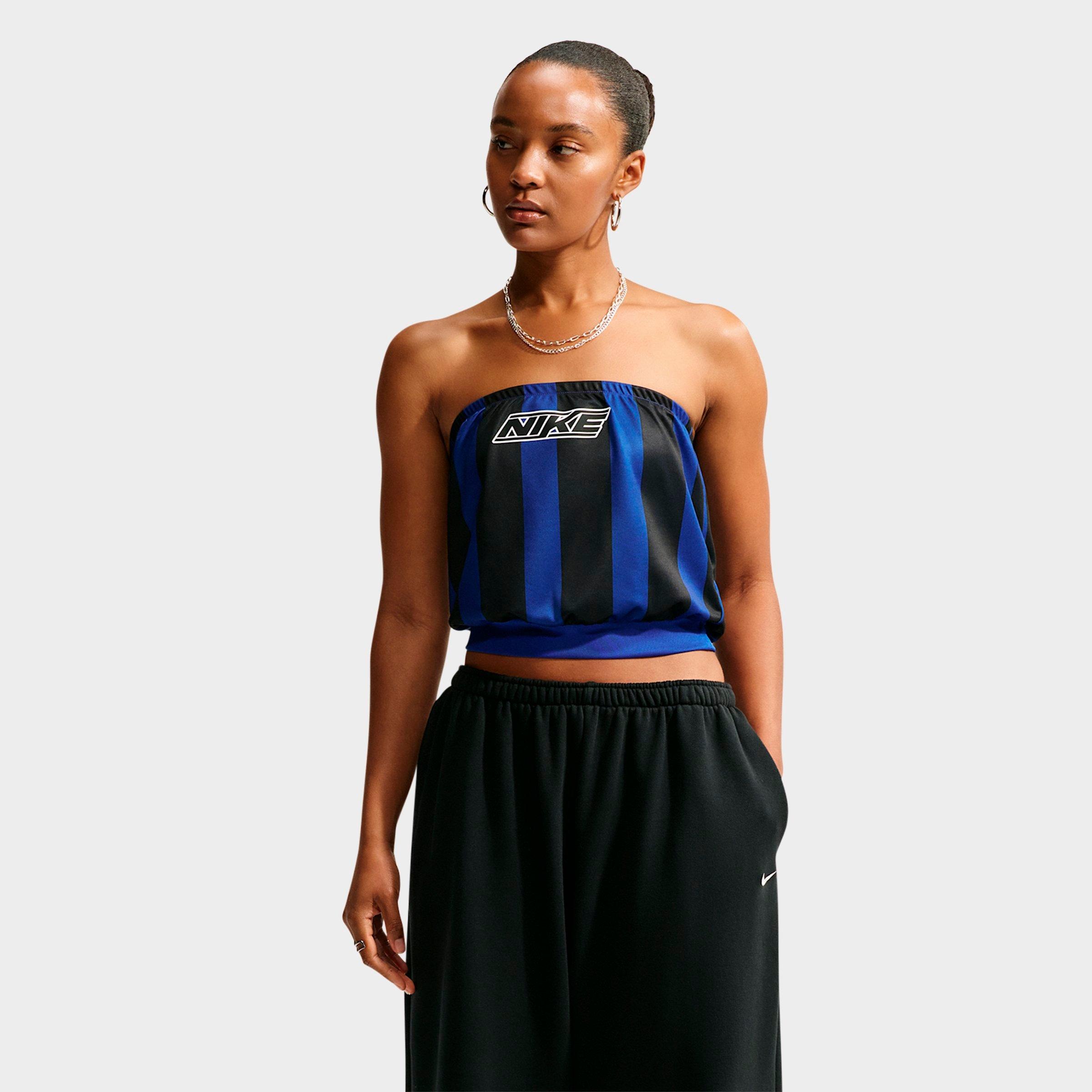 Nike Women's Sportswear Slim Striped Jersey Tube Top in Old Royal/Black/White Size: Small