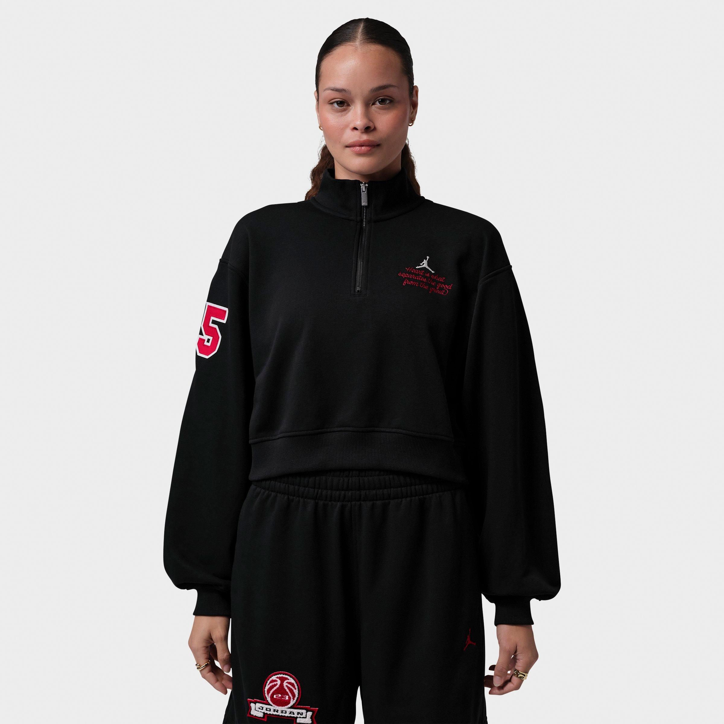 Jordan Women's Brooklyn Fleece Cropped Quarter-Zip Top in Black/Sail Size: XL
